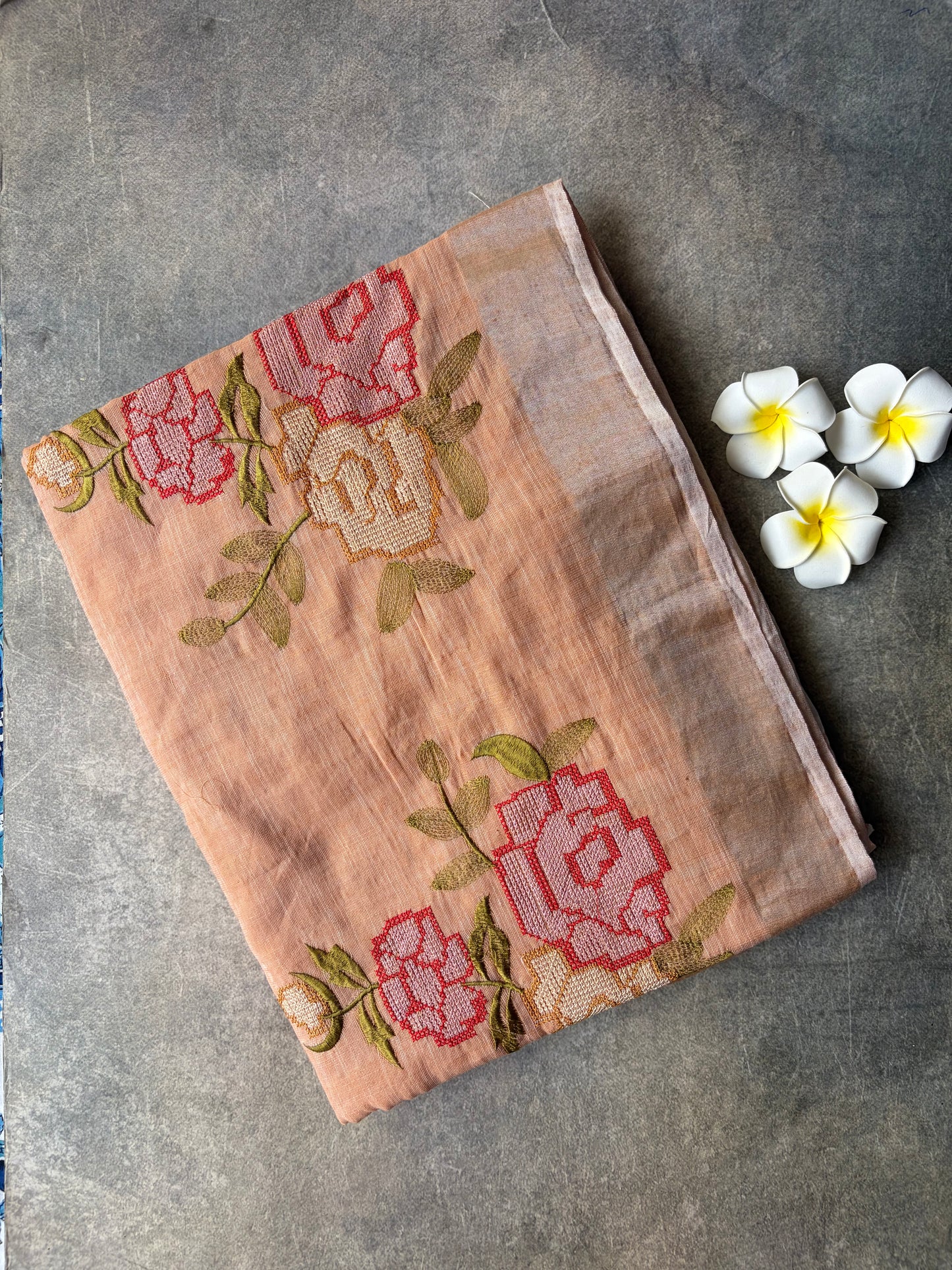 Linen Cotton Saree Peach | TLL321