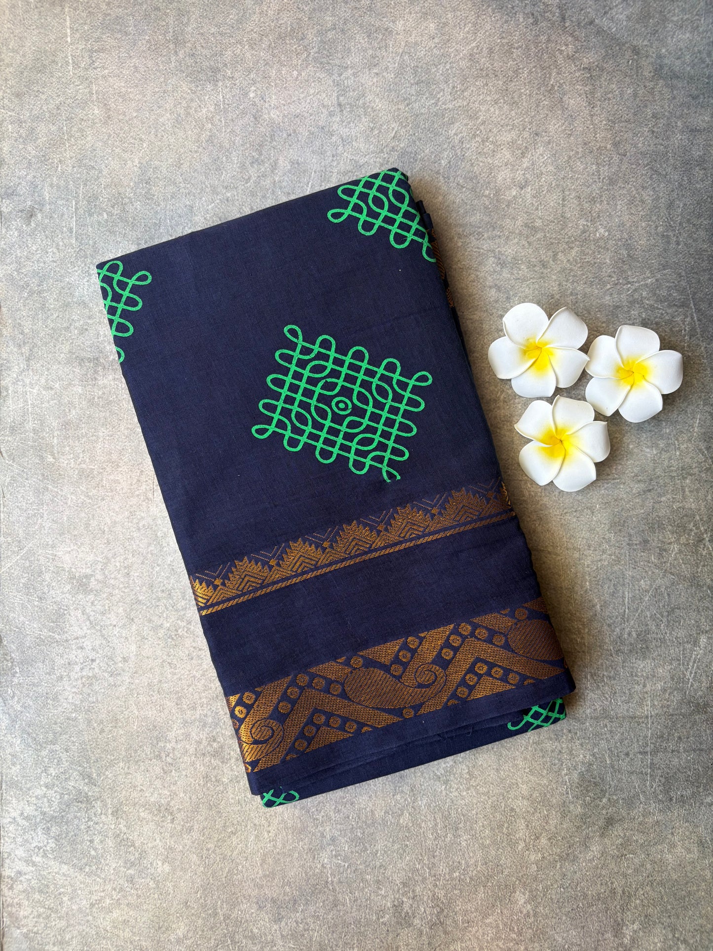 Kolam Printed Sungudi Cotton Saree Dark Blue | TLL311
