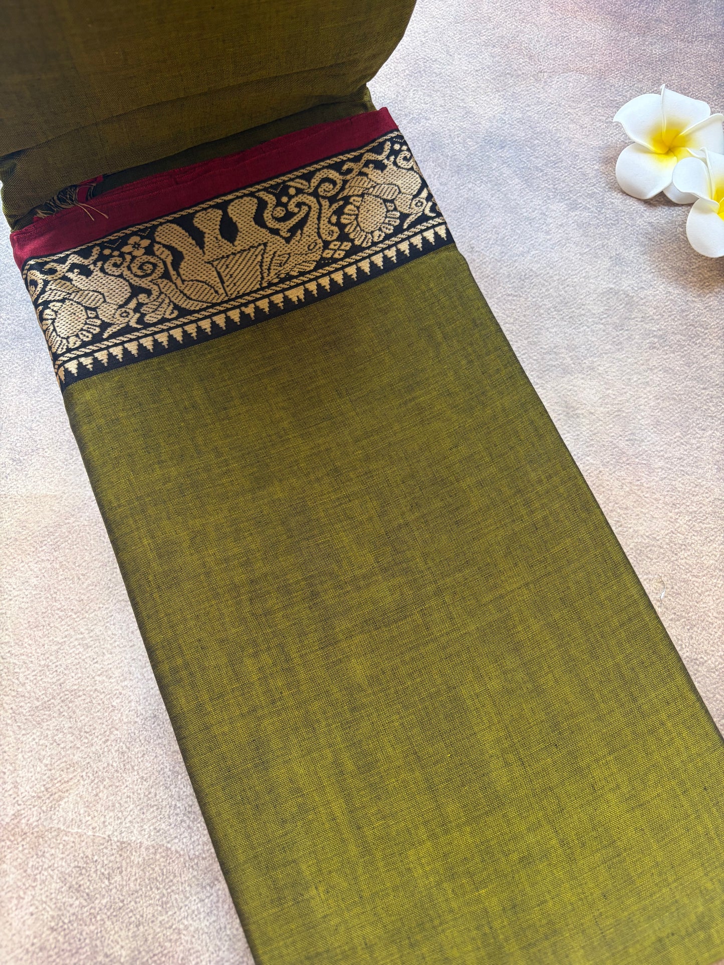 Narayanpet cotton sarees | mehandhi green maroon border