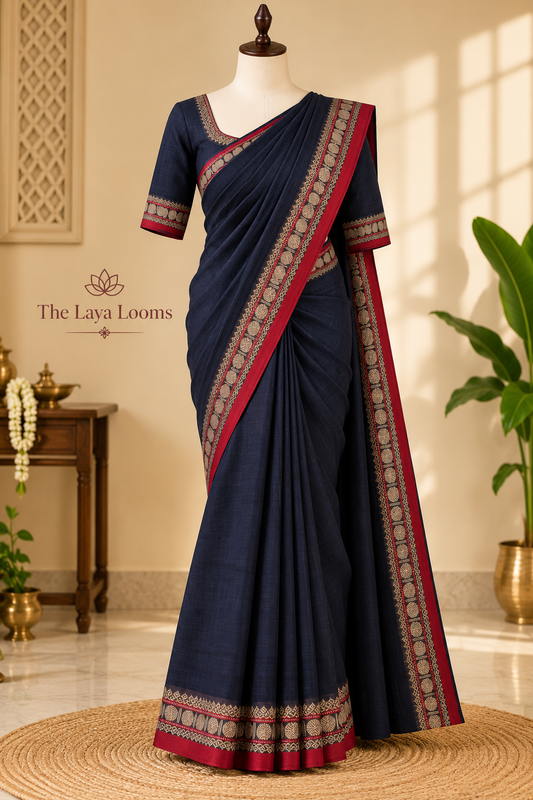 Narayanpet Cotton Saree Dark Blue | TLL452