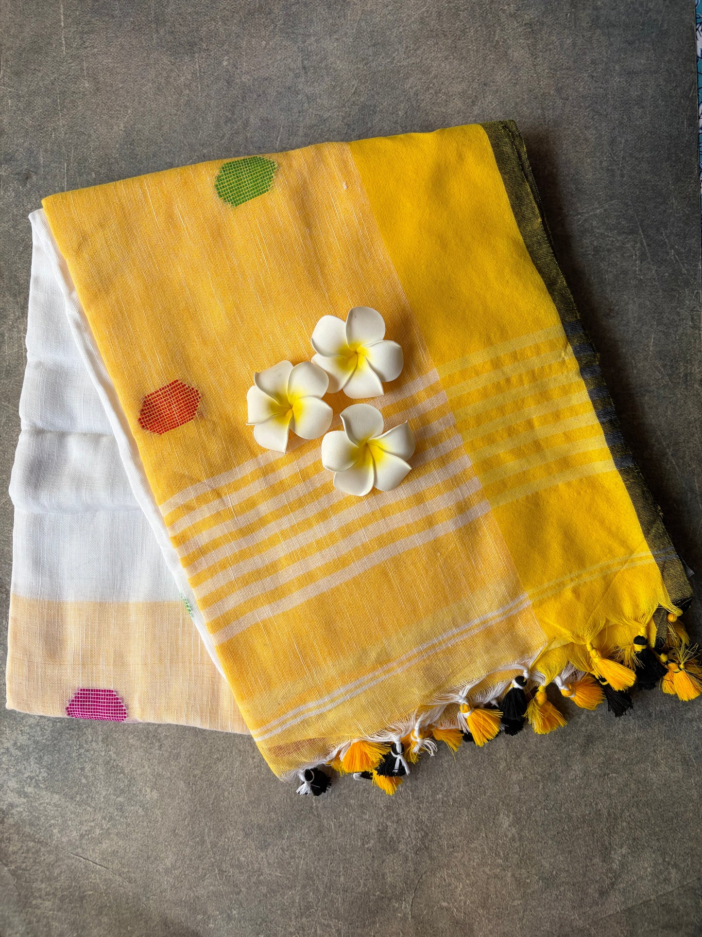 Yellow Ball Khadi Cotton Saree | TLL217