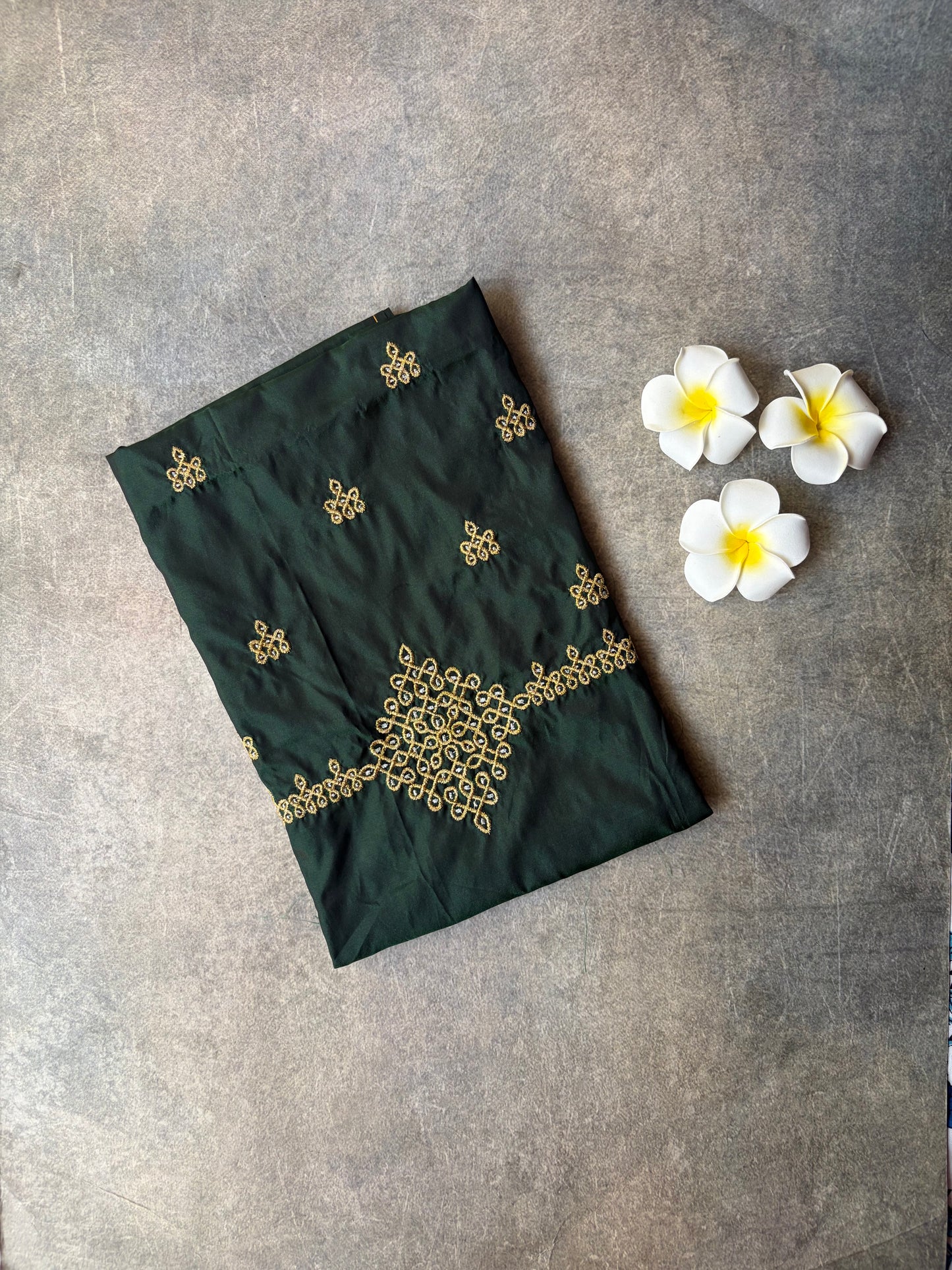 Kolam Embroidery Work Silk Blouse Piece Dark Green | TLL353