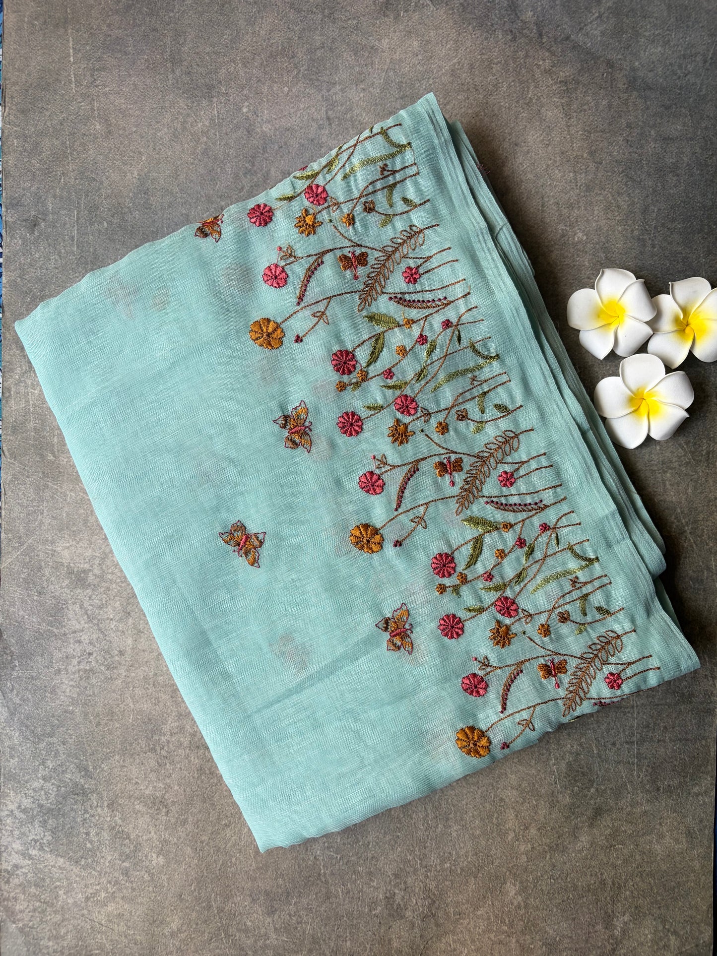 Linen Cotton Saree Ice Blue | TLL322
