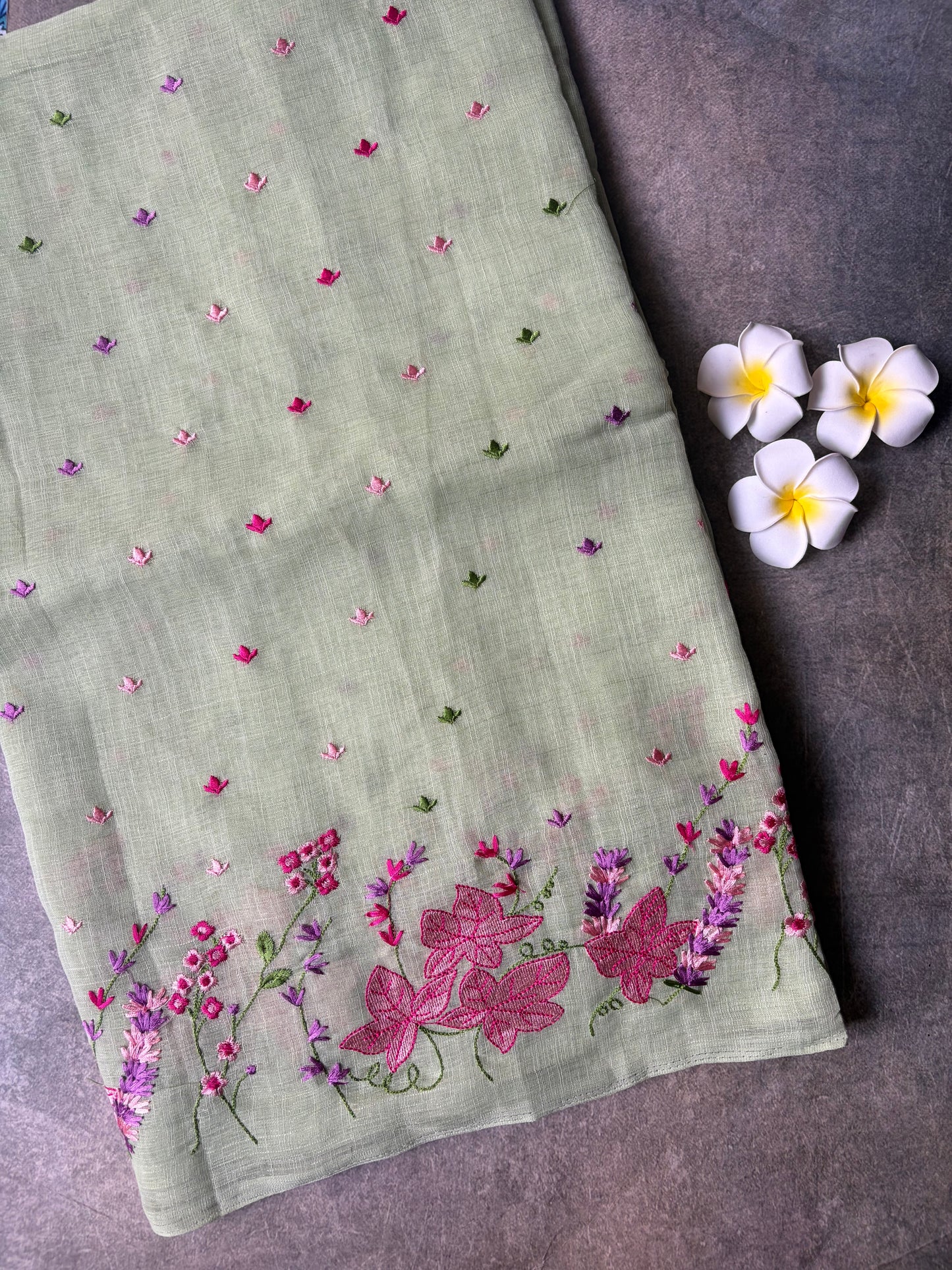 Linen Cotton Saree Light Green | TLL316
