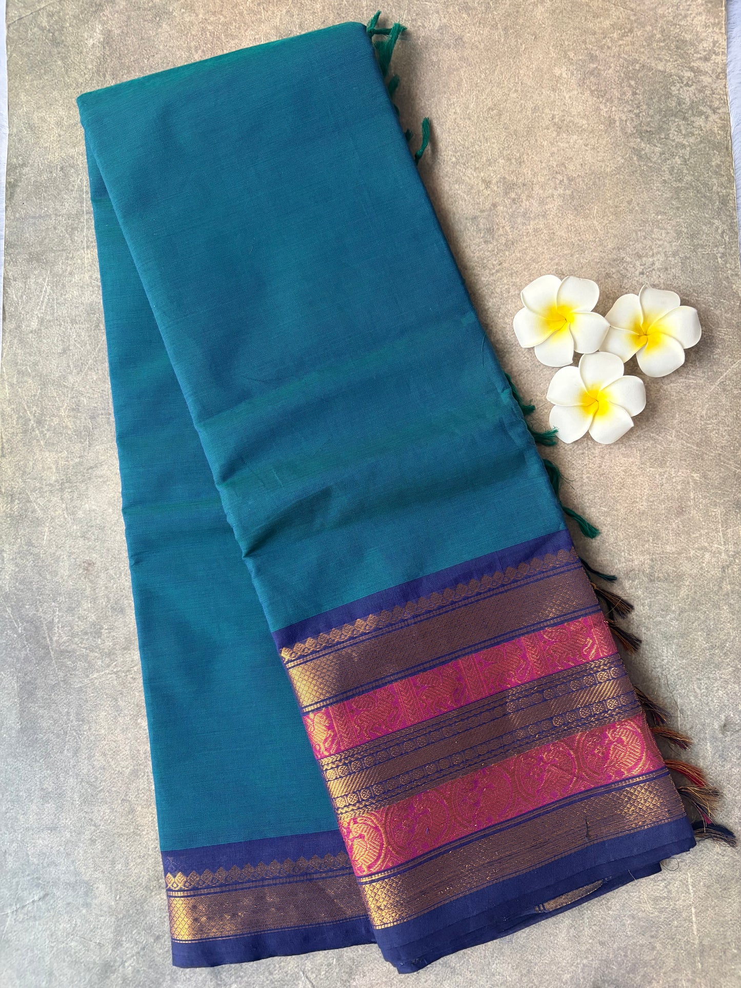 Kanchi Cotton Saree peacock Blue | TLL254