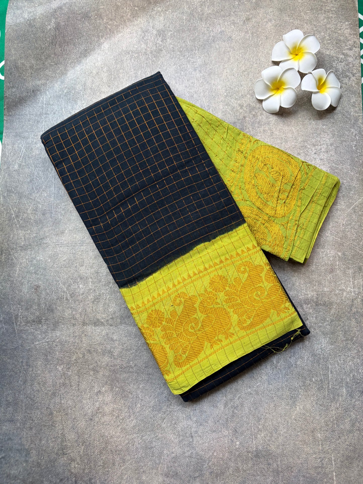 Black Sungudi | zari checked Sungudi