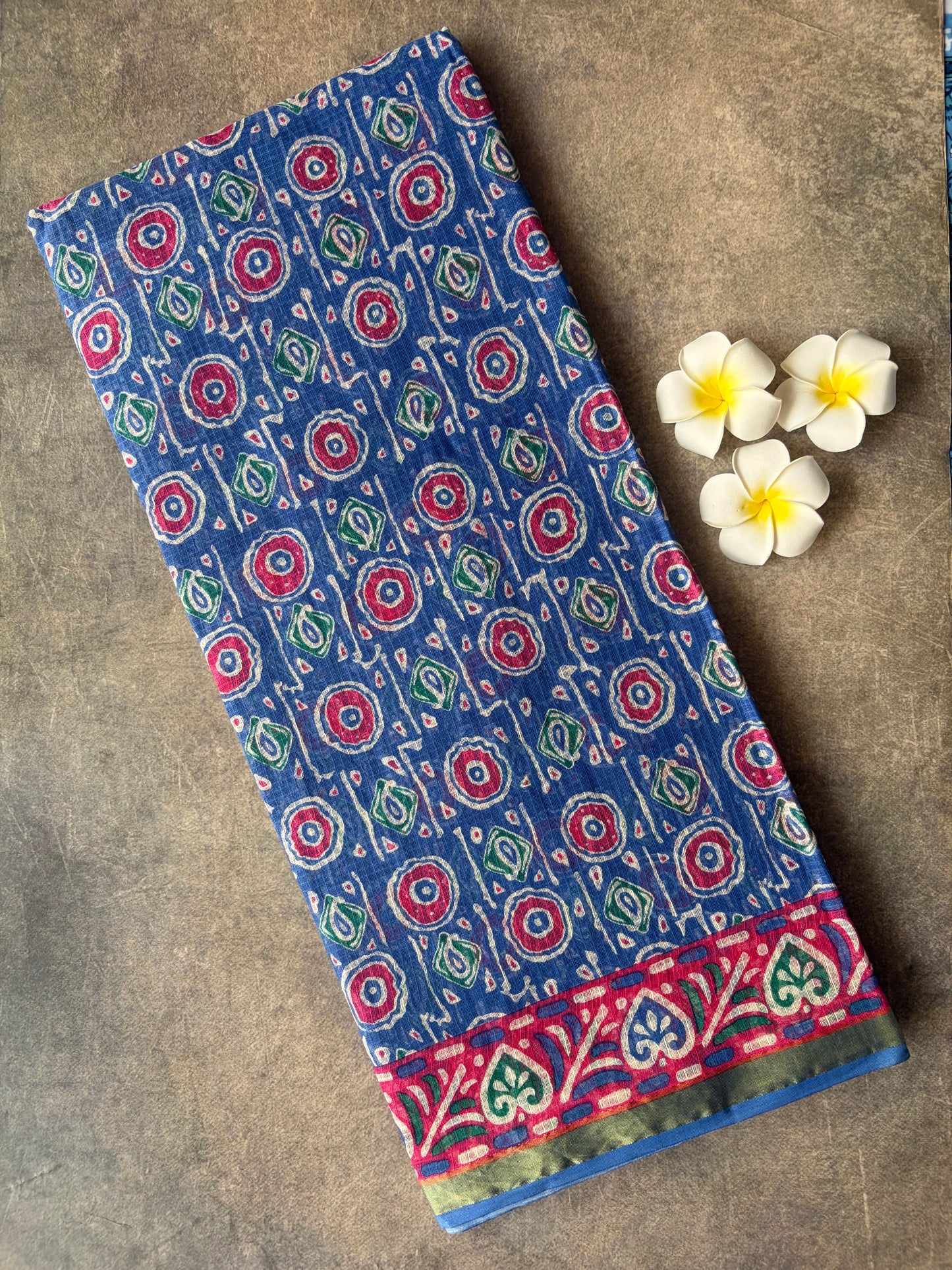 Blue Round Printed Kota Doria Cotton Saree | TLL569