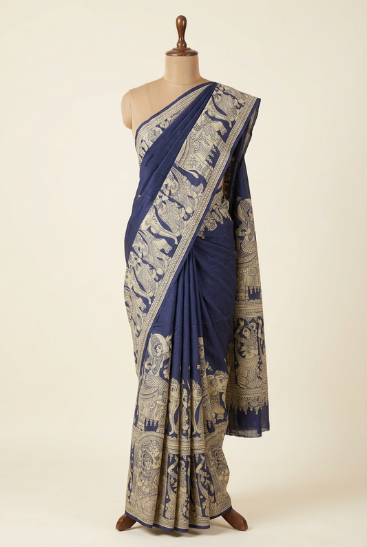 Traditional Kalamkari Soft Cotton Saree Blue | TLL620
