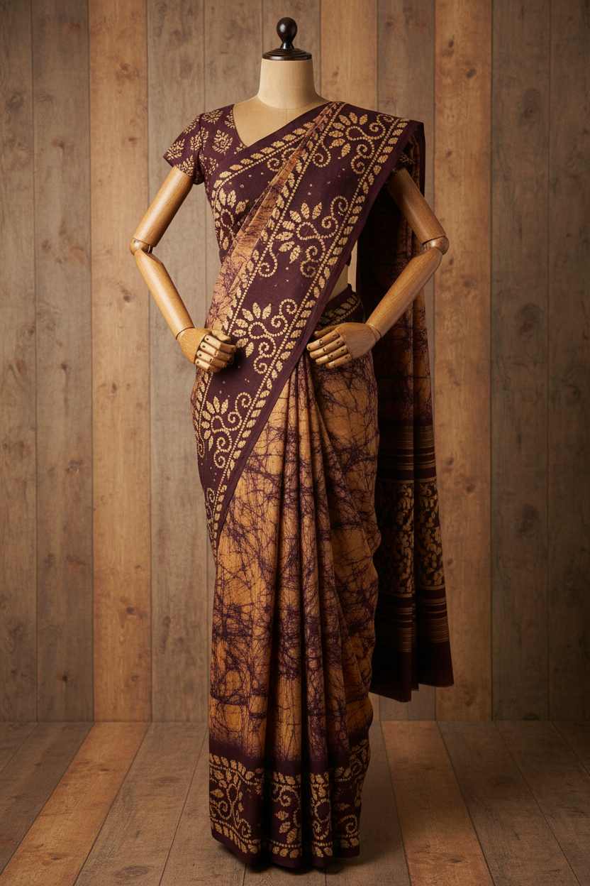 Authentic Soft Sungudi Cotton Saree with Border Dark Brown colour |TLL193