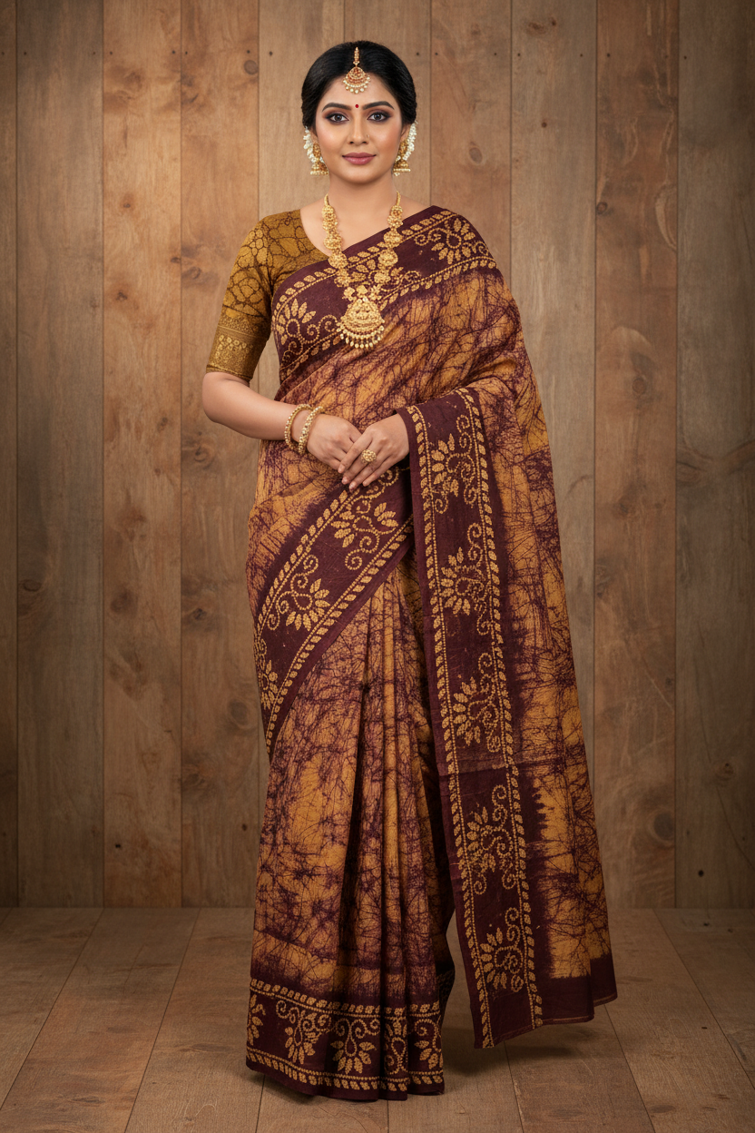 Authentic Soft Sungudi Cotton Saree with Border Dark Brown colour |TLL193