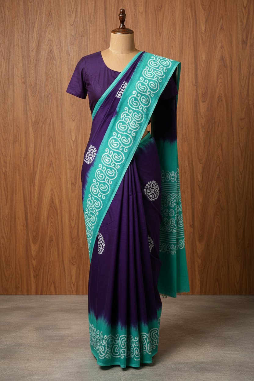 Soft Sungudi Cotton Saree Dark Blue With Sky Blue Border | TLL135