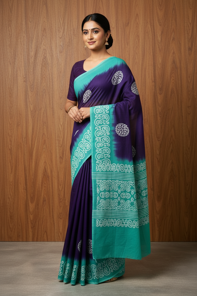 Soft Sungudi Cotton Saree Dark Blue With Sky Blue Border | TLL135