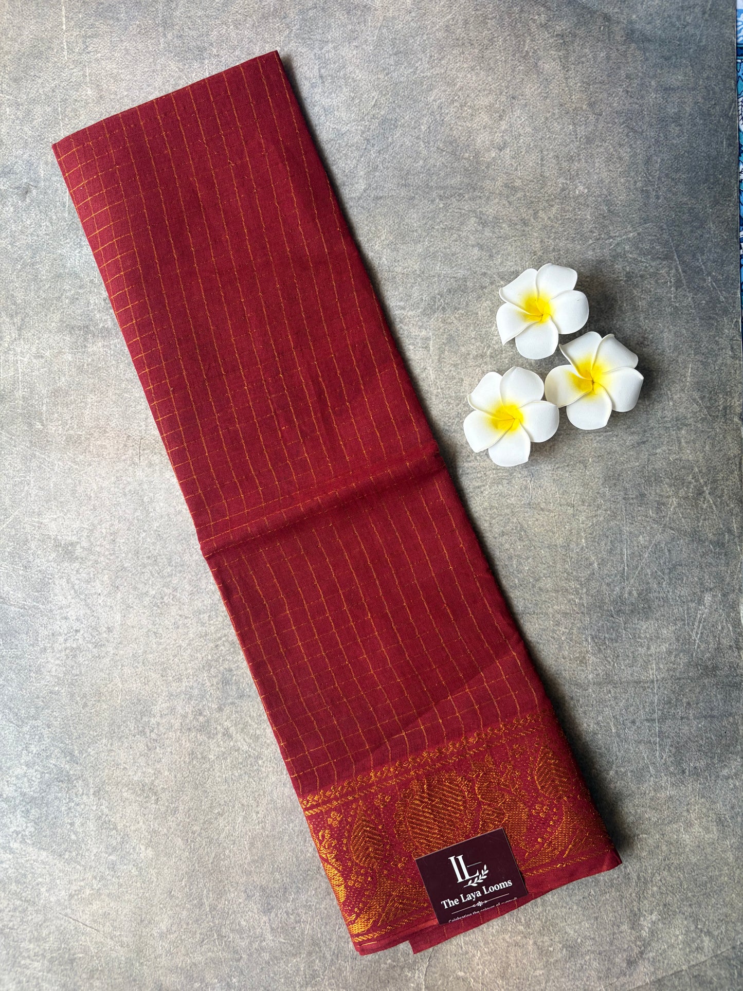 Maroon Golden Checked Sungudi Cotton Blouse Piece | TLL566