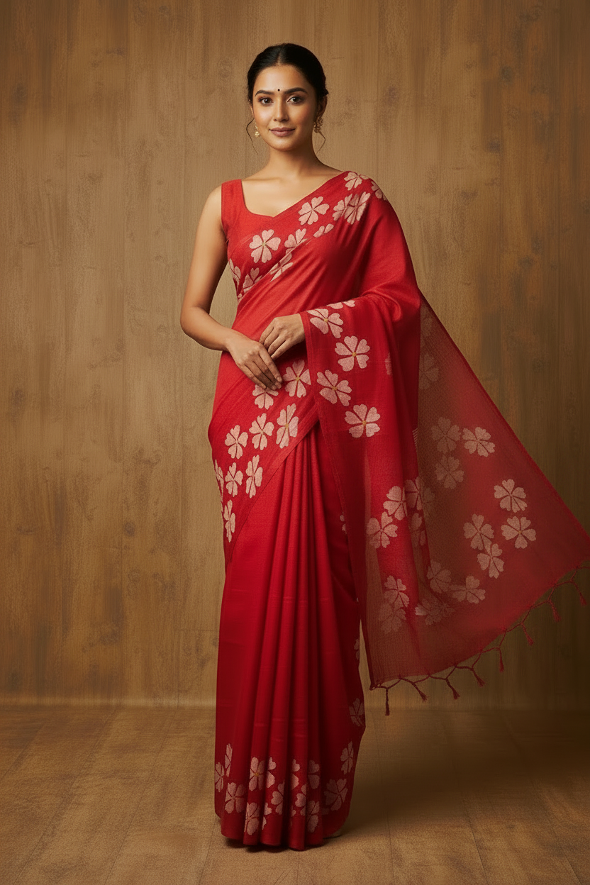 Mul Mul Cotton Saree Rani Pink Colour with Pink Tussels | TLL257