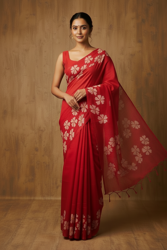 Mul Mul Cotton Saree Rani Pink Colour with Pink Tussels | TLL257