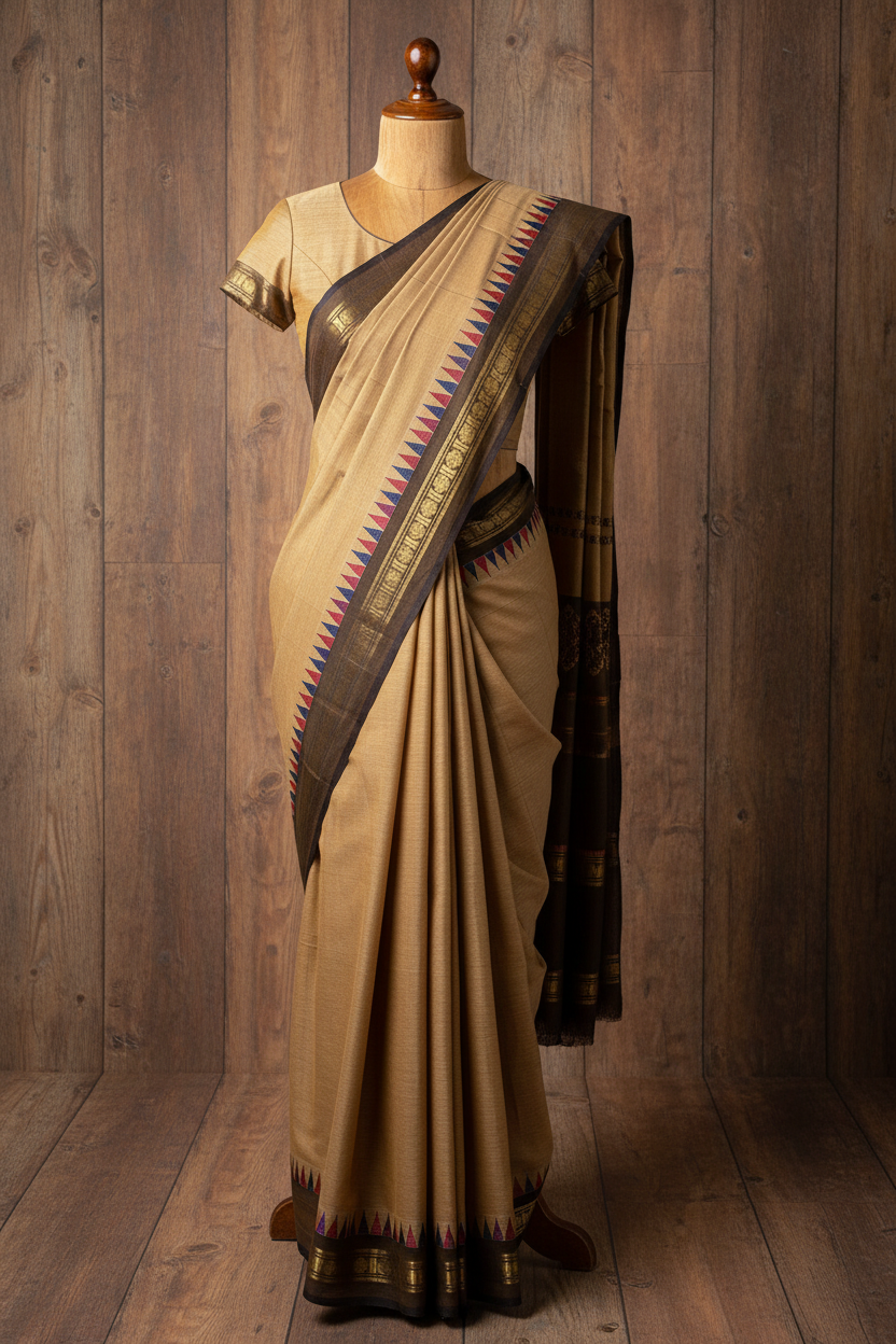 Chettinad Cotton saree Cream Colour | TLL199