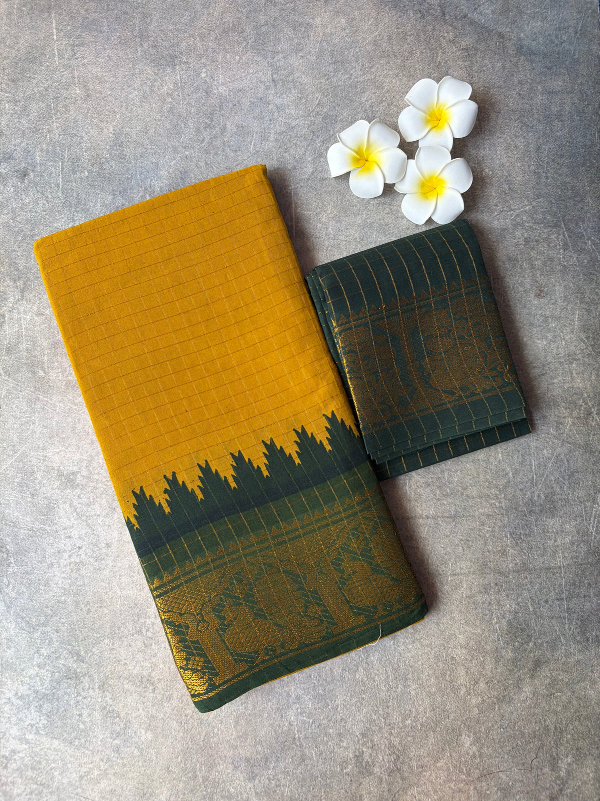Mustard Yellow Sungudi Cotton Saree with Ganga Jamuna Border | TLL672