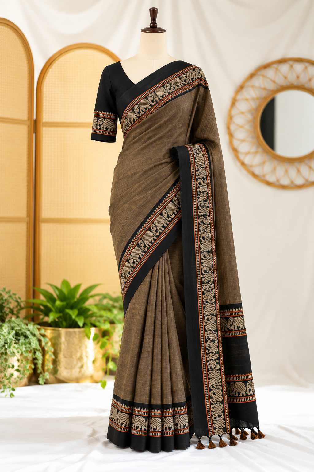 Narayanpet Cotton Saree Deep Brown | TLL460