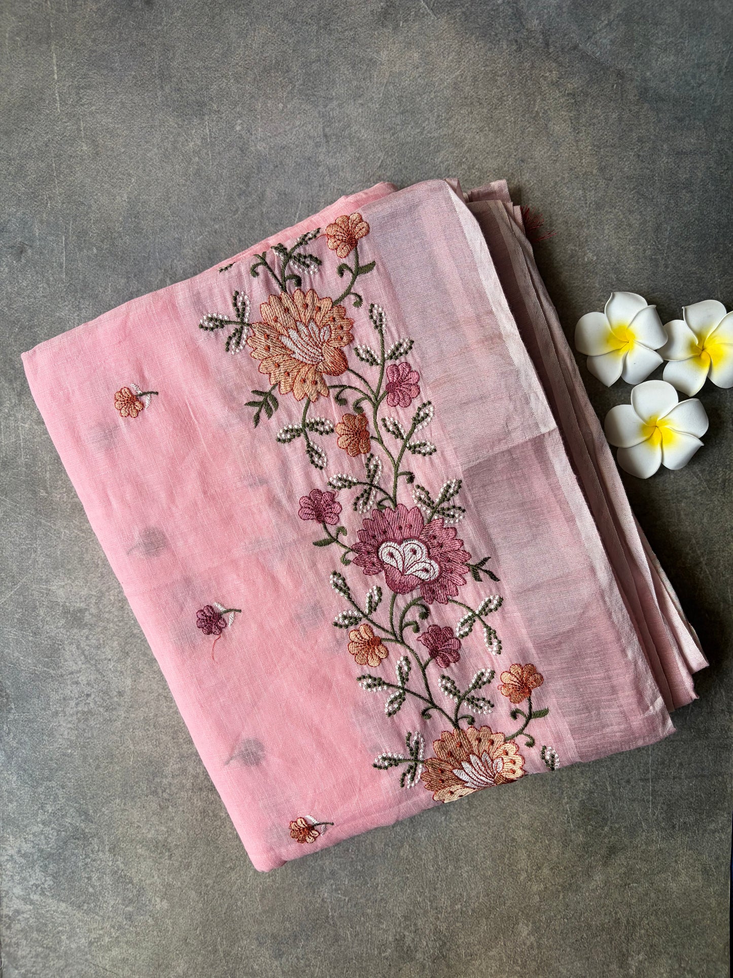 Linen Cotton Saree Baby Pink | TLL323