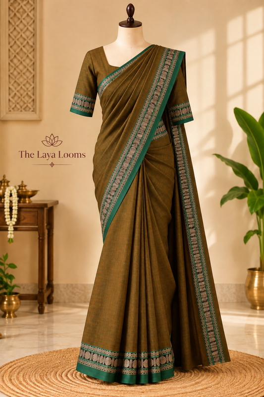 Narayanpet Cotton Saree Mehendi Green | TLL437
