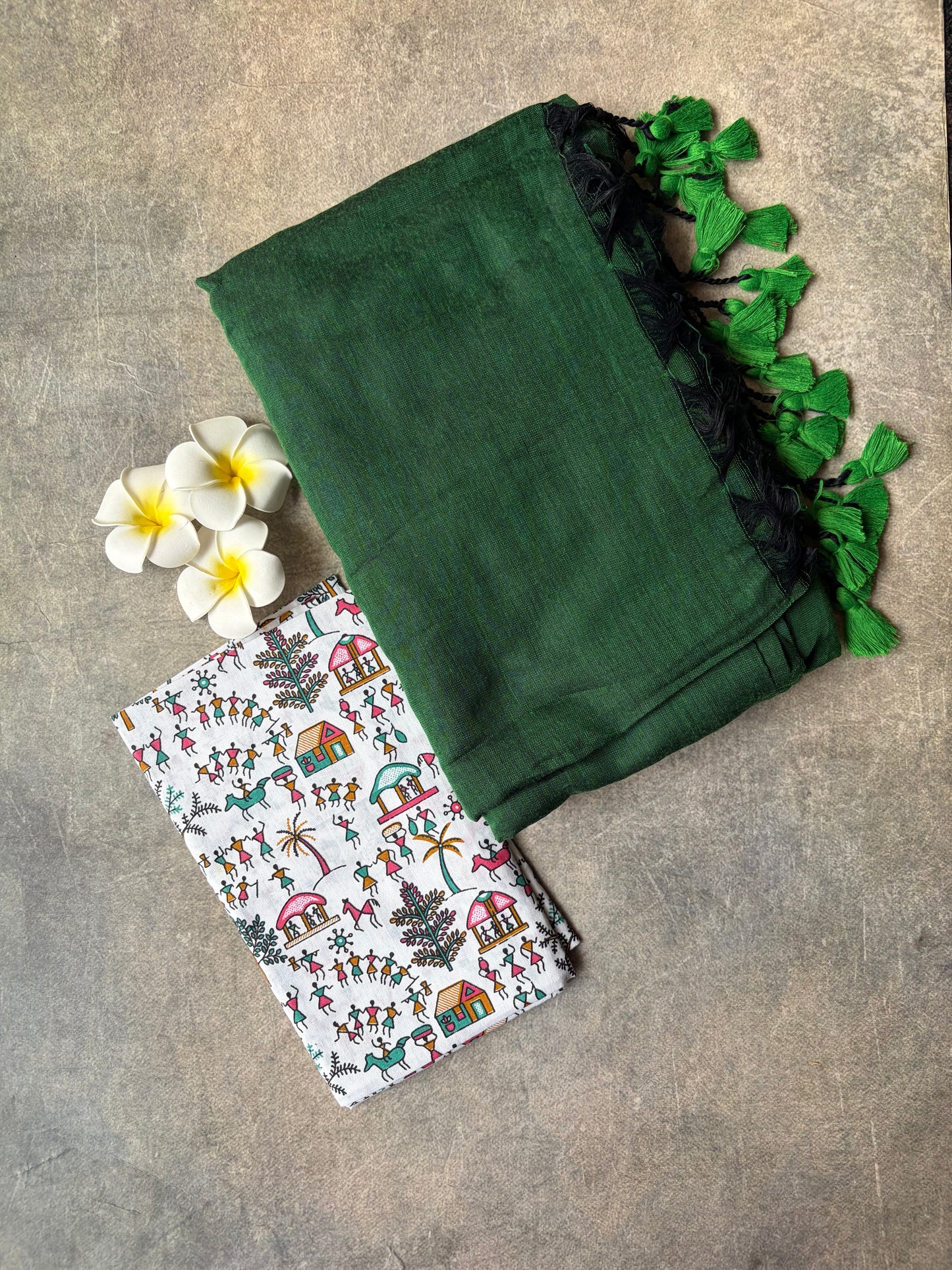 Khadi Cotton Saree Bottle Green | TLL722