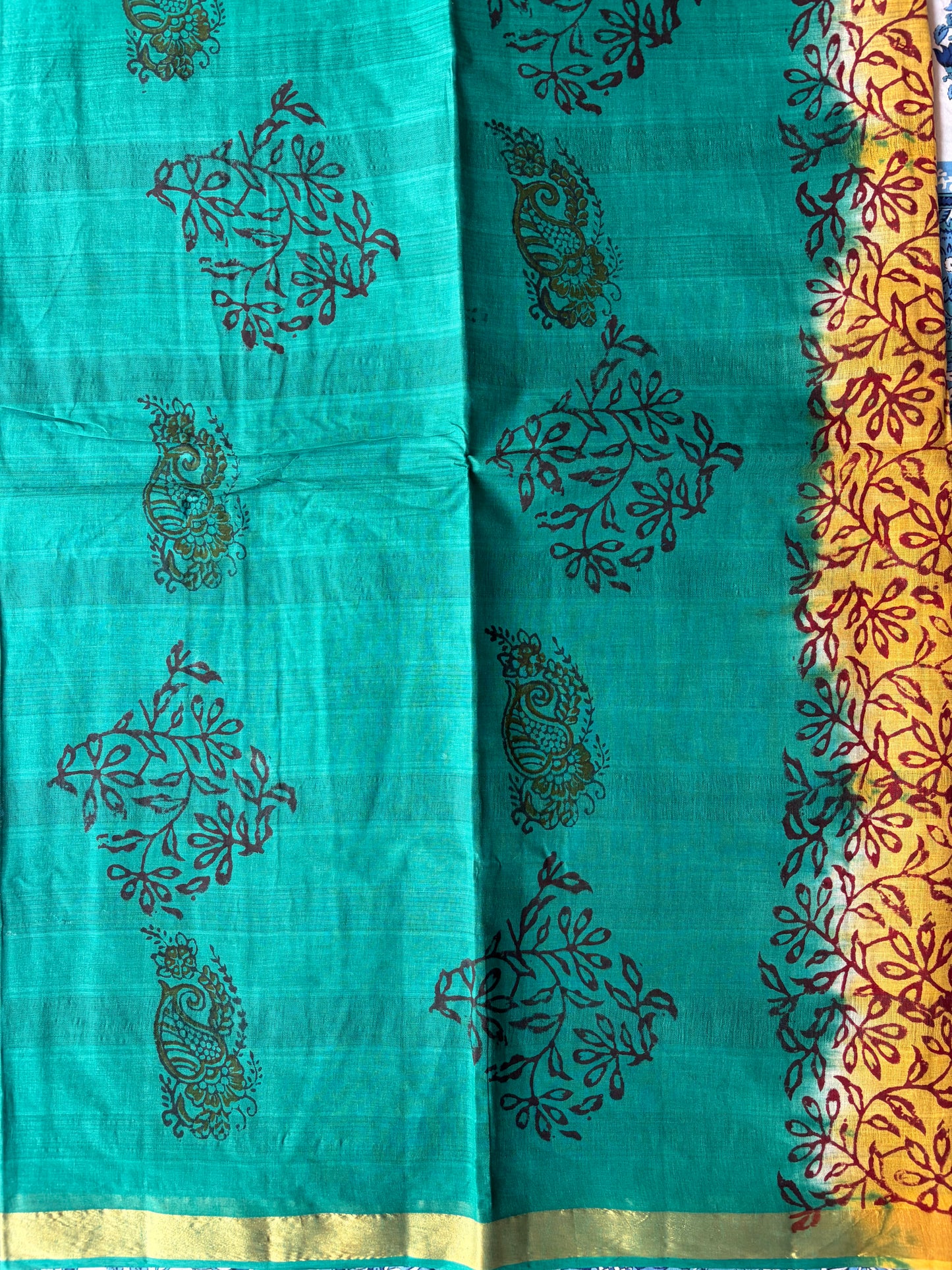 Green with Yellow Pure Cotton Saree | TLL585