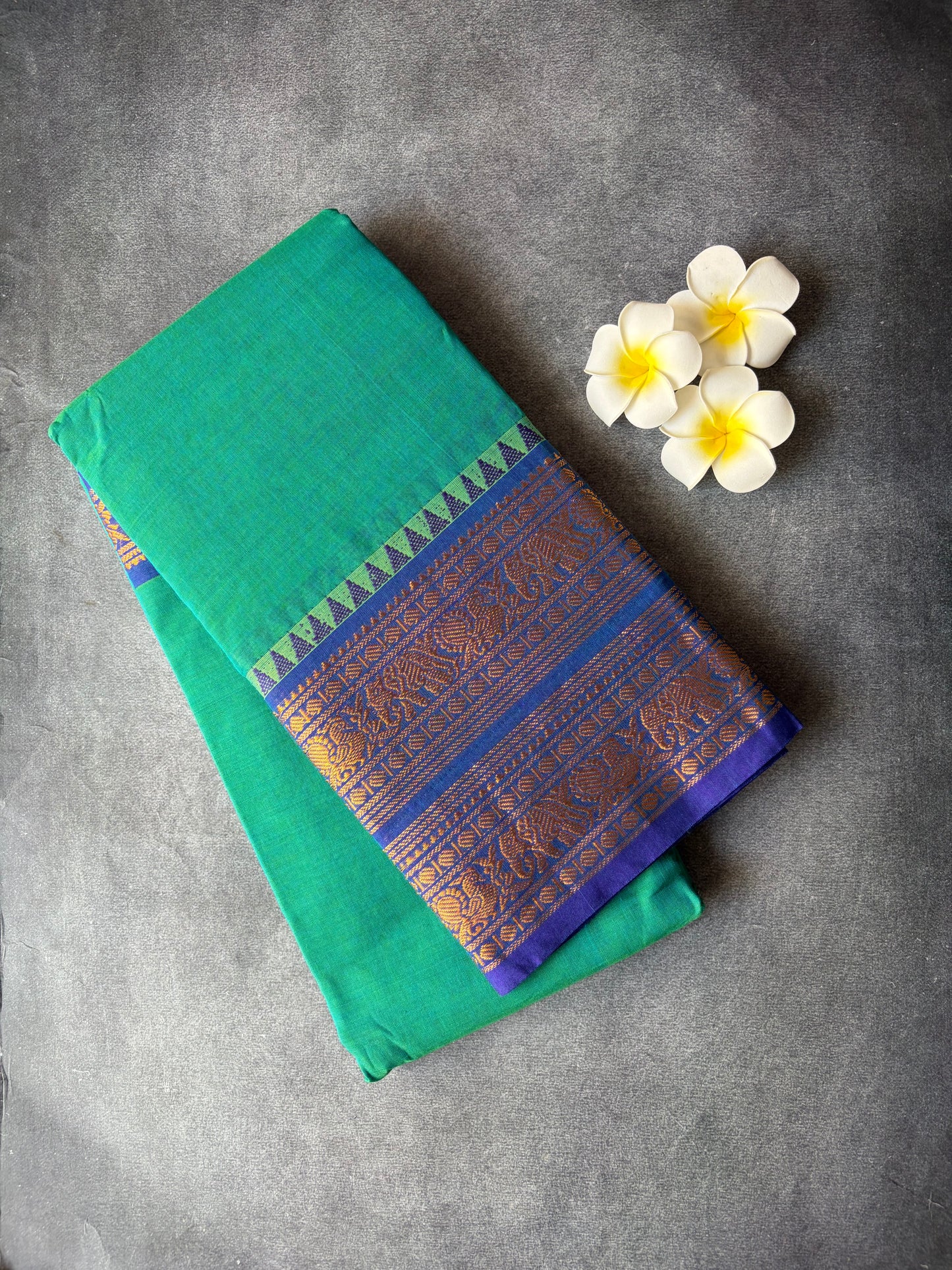 Narayanpet cotton Saree Green Colour with Blue Border |TLL192