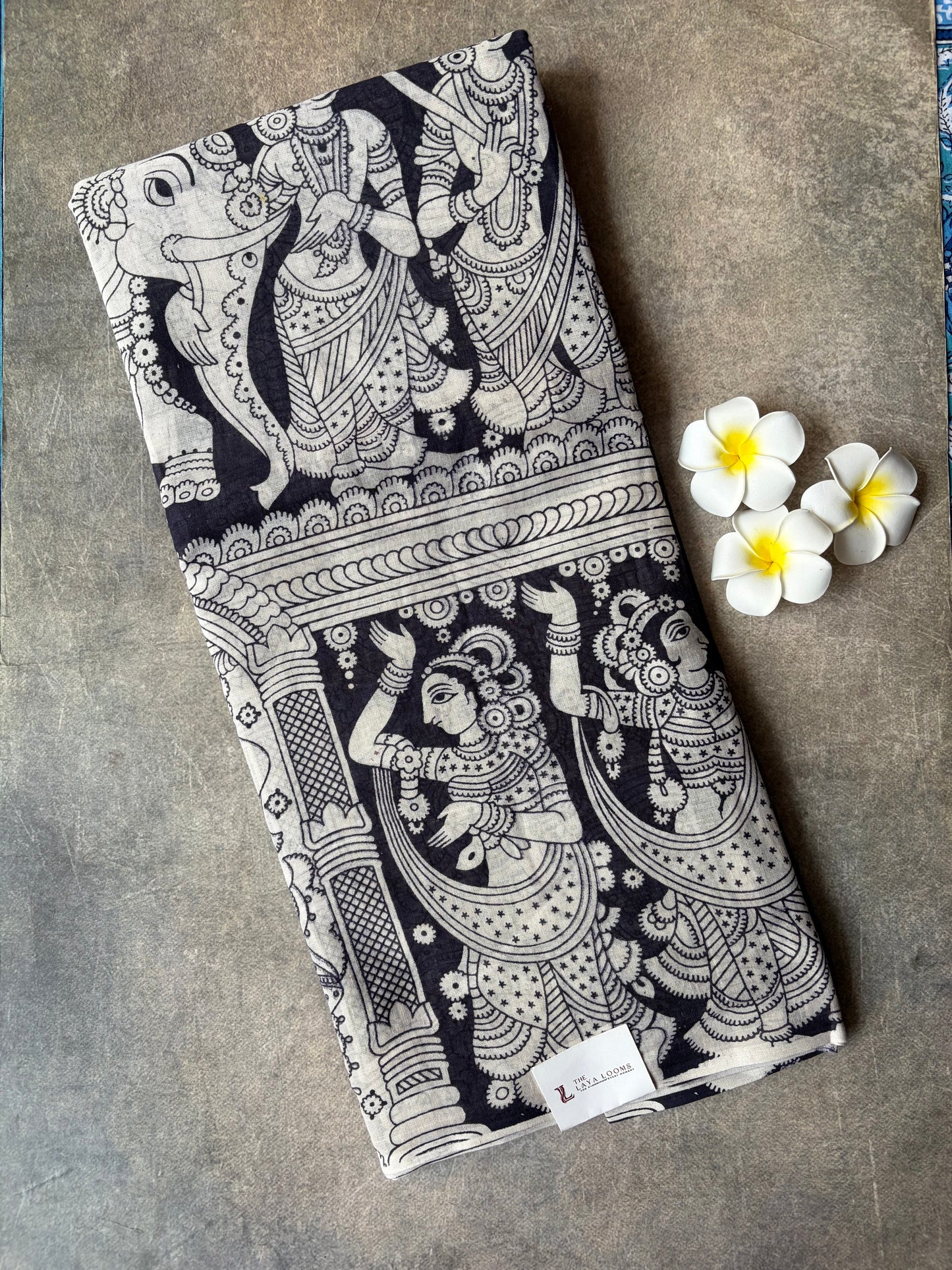 Traditional Kalamkari Soft Cotton Saree Black | TLL622