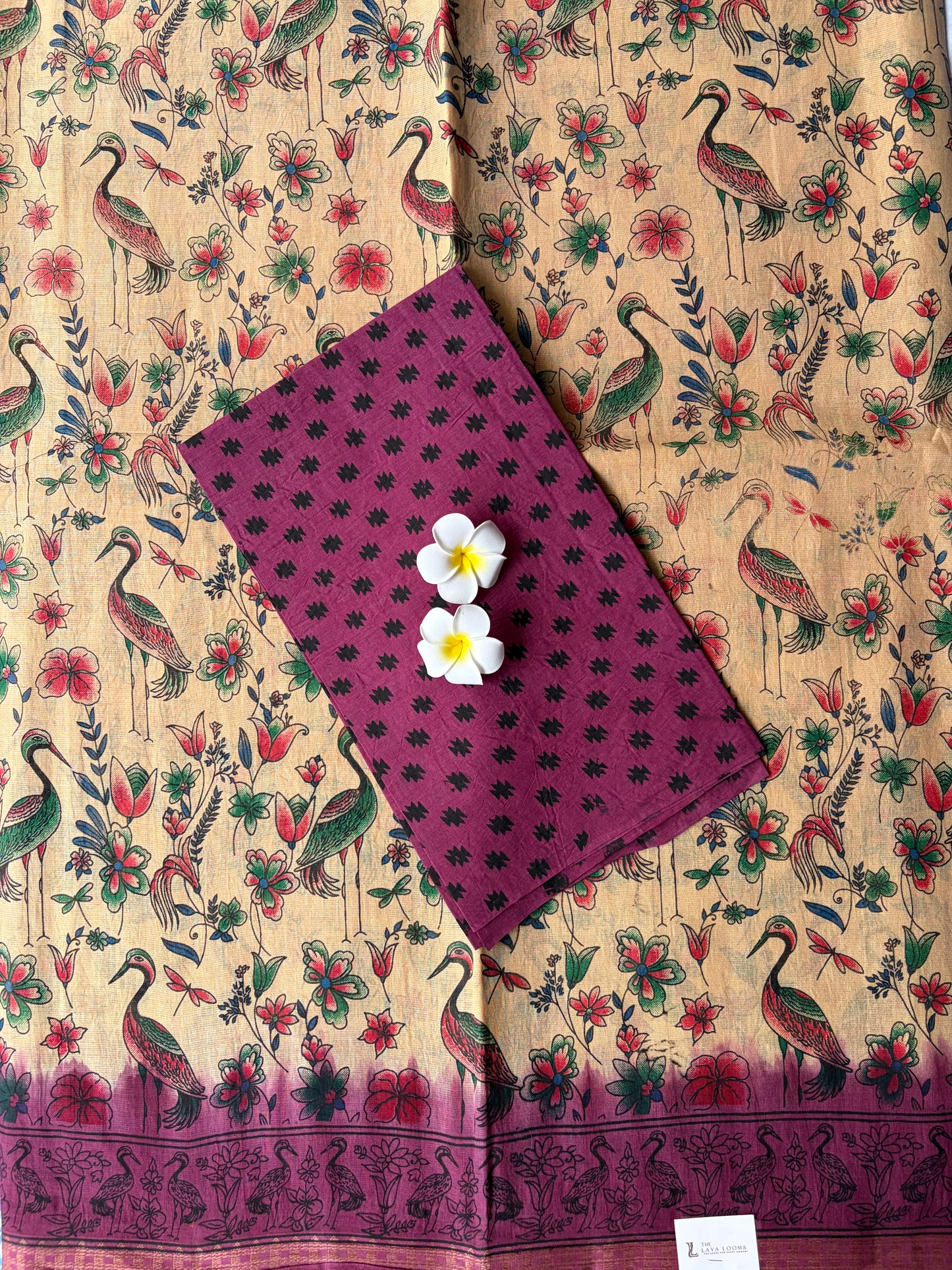 Kalamkari Cotton Saree Cream with Maroon | TLL596
