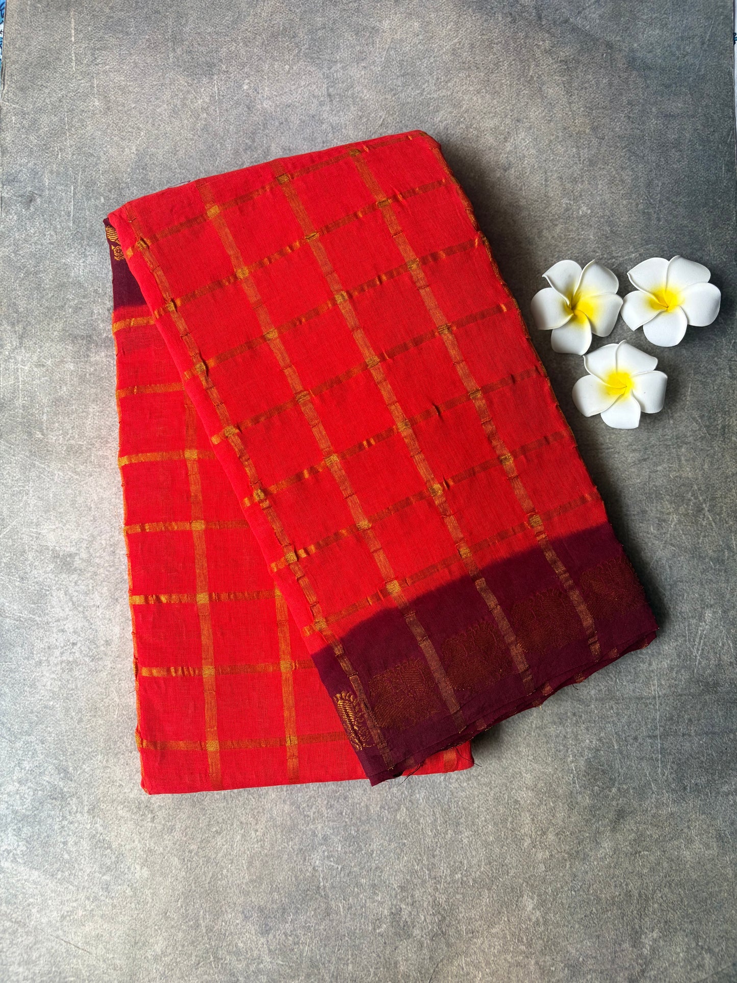Kattam Sungudi Cotton Saree Orange | TLL334