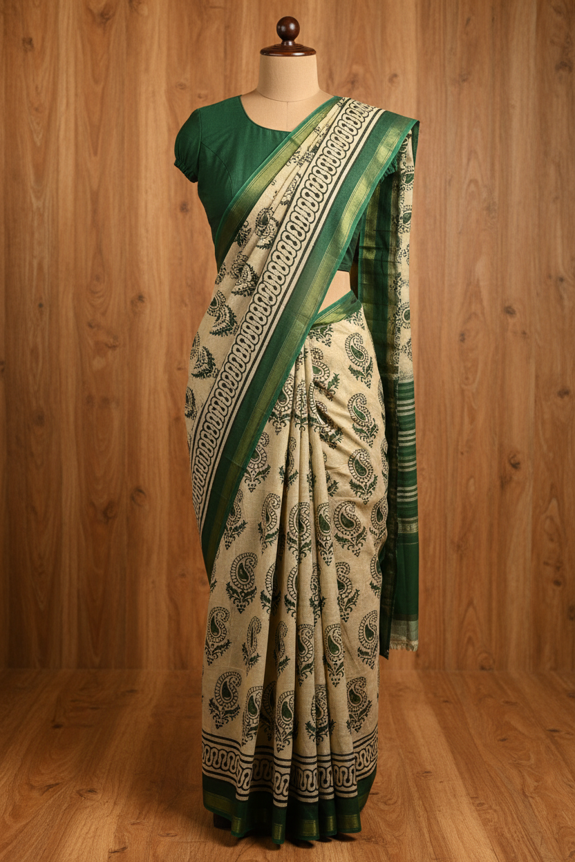 Daily Wear Soft Cotton Saree Cream Colour Under Budget | TLL224