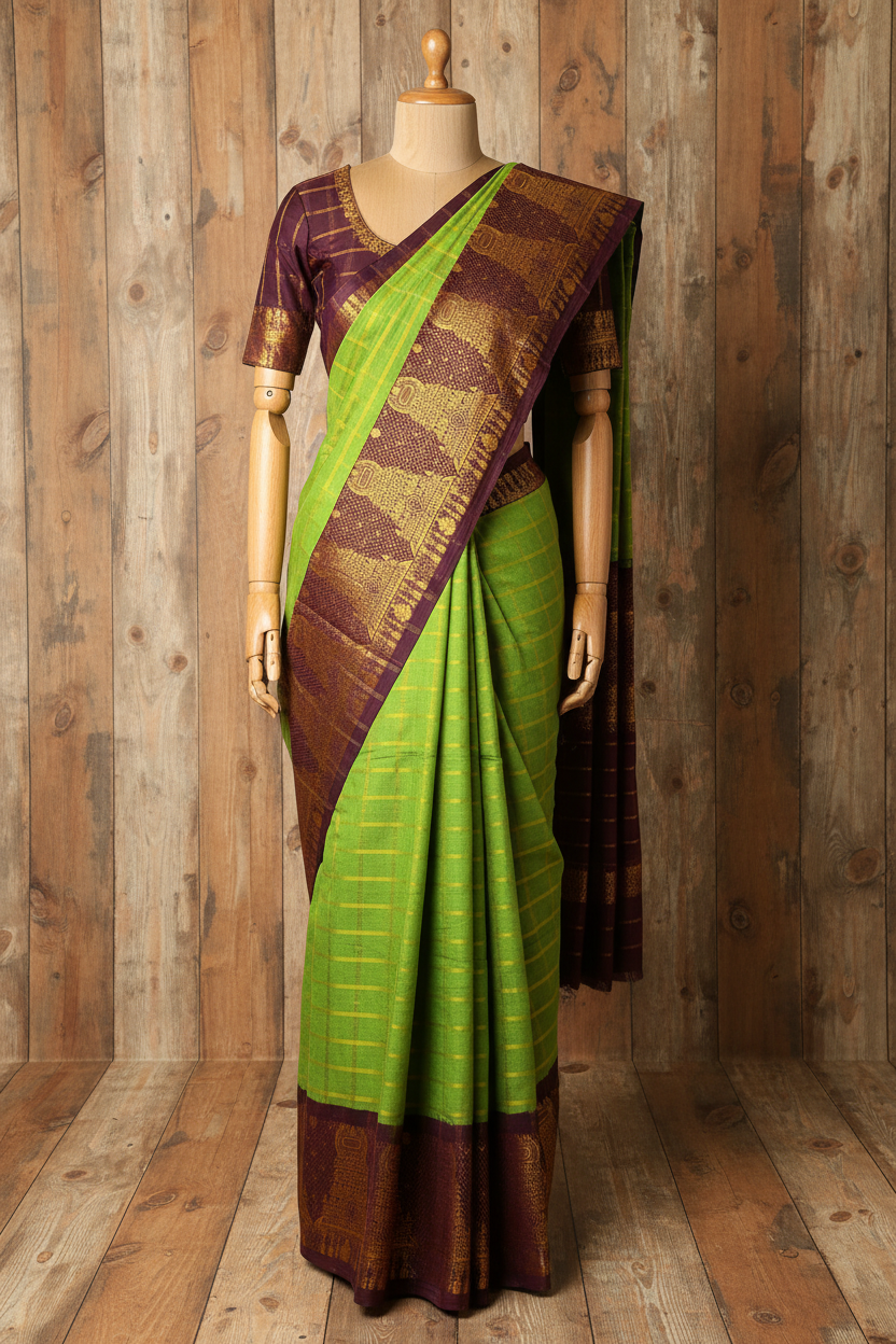 Big Border Temple Border Sungudi Saree Green  | TLL176