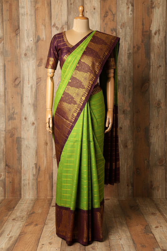 Big Border Temple Border Sungudi Saree Green  | TLL176