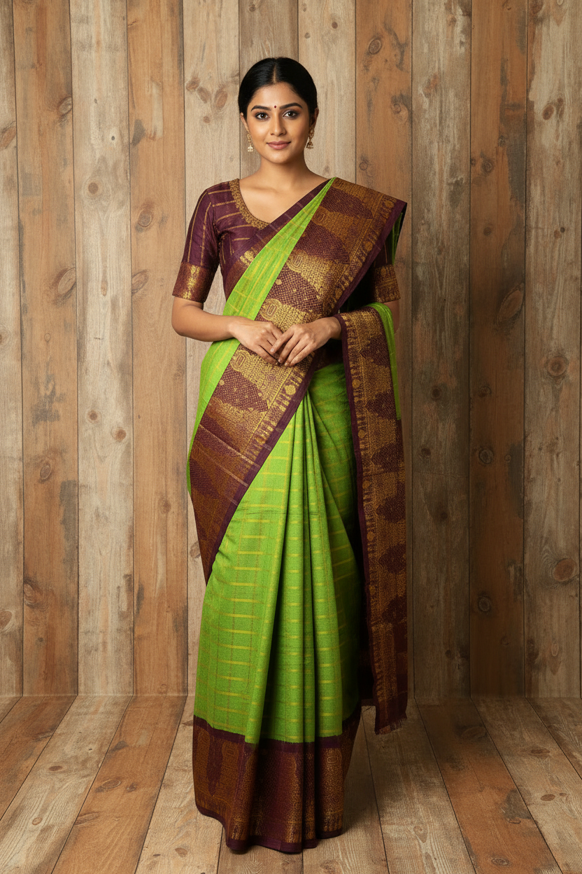 Big Border Temple Border Sungudi Saree Green  | TLL176