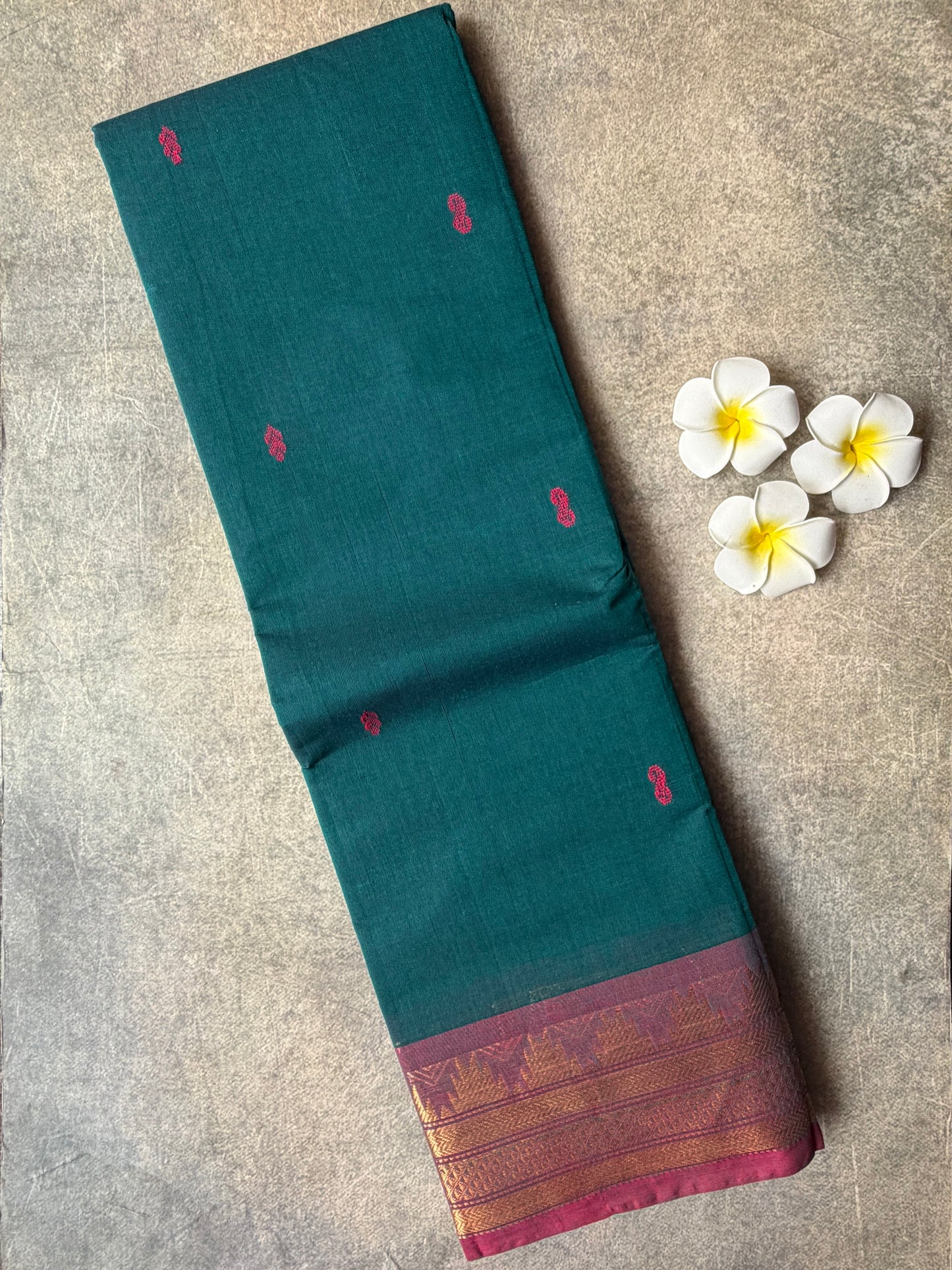 Kanchi Cotton Saree Teal Green | TLL706
