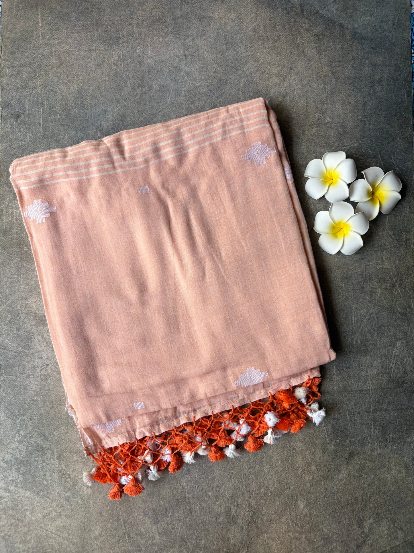 Jamdani Mul Mul Cotton Saree Peach | TLL548