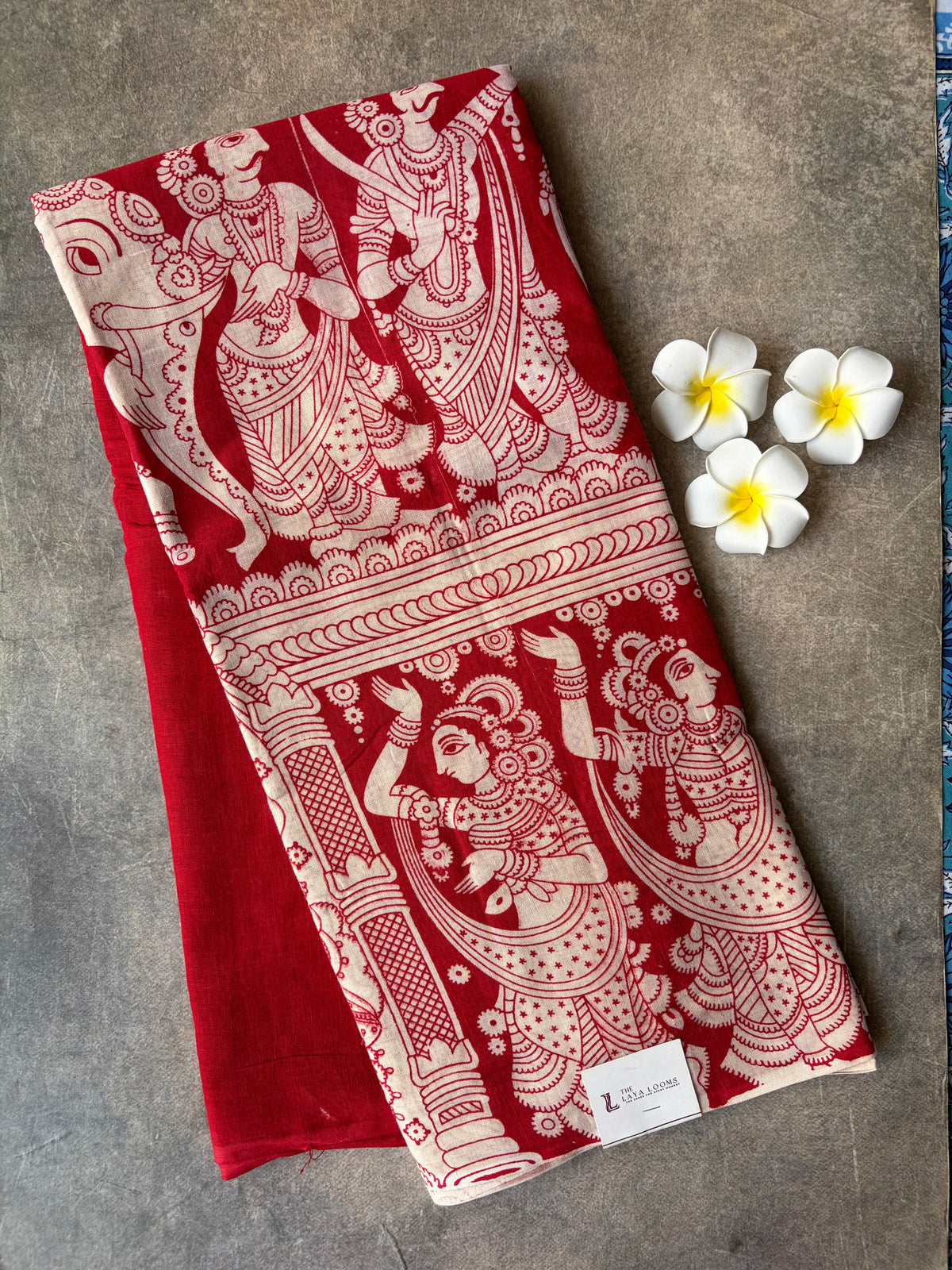 Traditional Kalamkari Soft Cotton Saree Red | TLL618