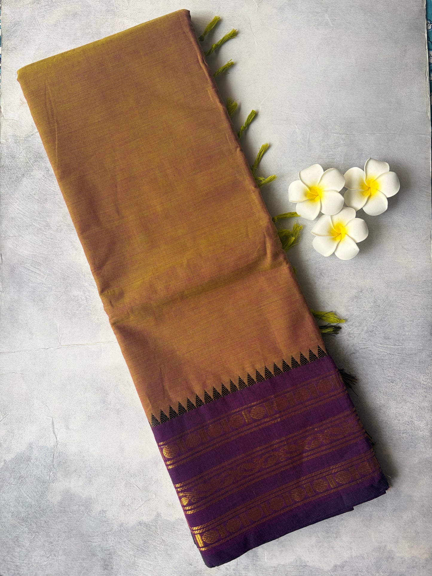 Kanchi Cotton Saree greenish Yellow | TLL255