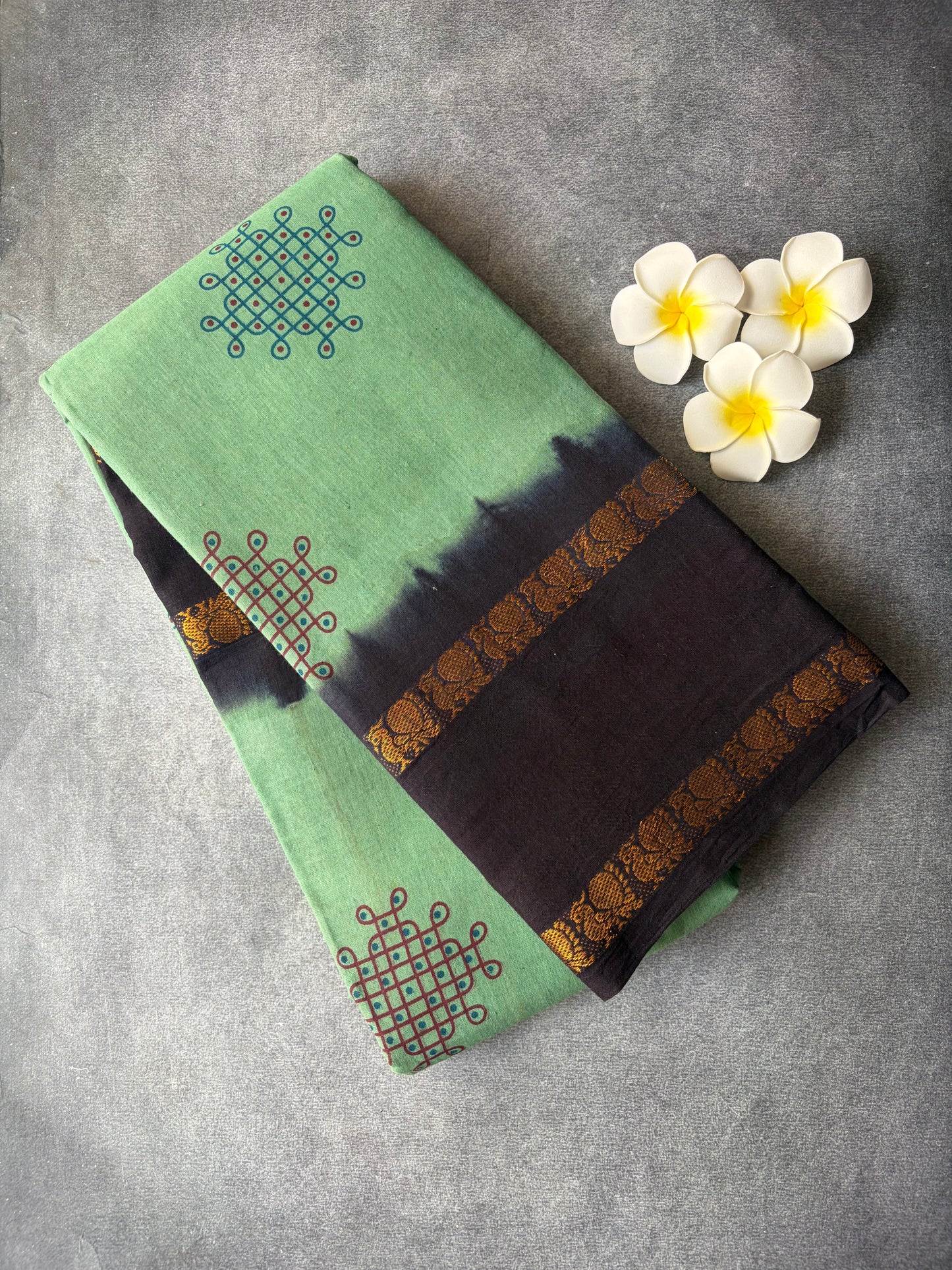 Kolam Printed Sungudi Cotton Saree Mint Green | TLL211