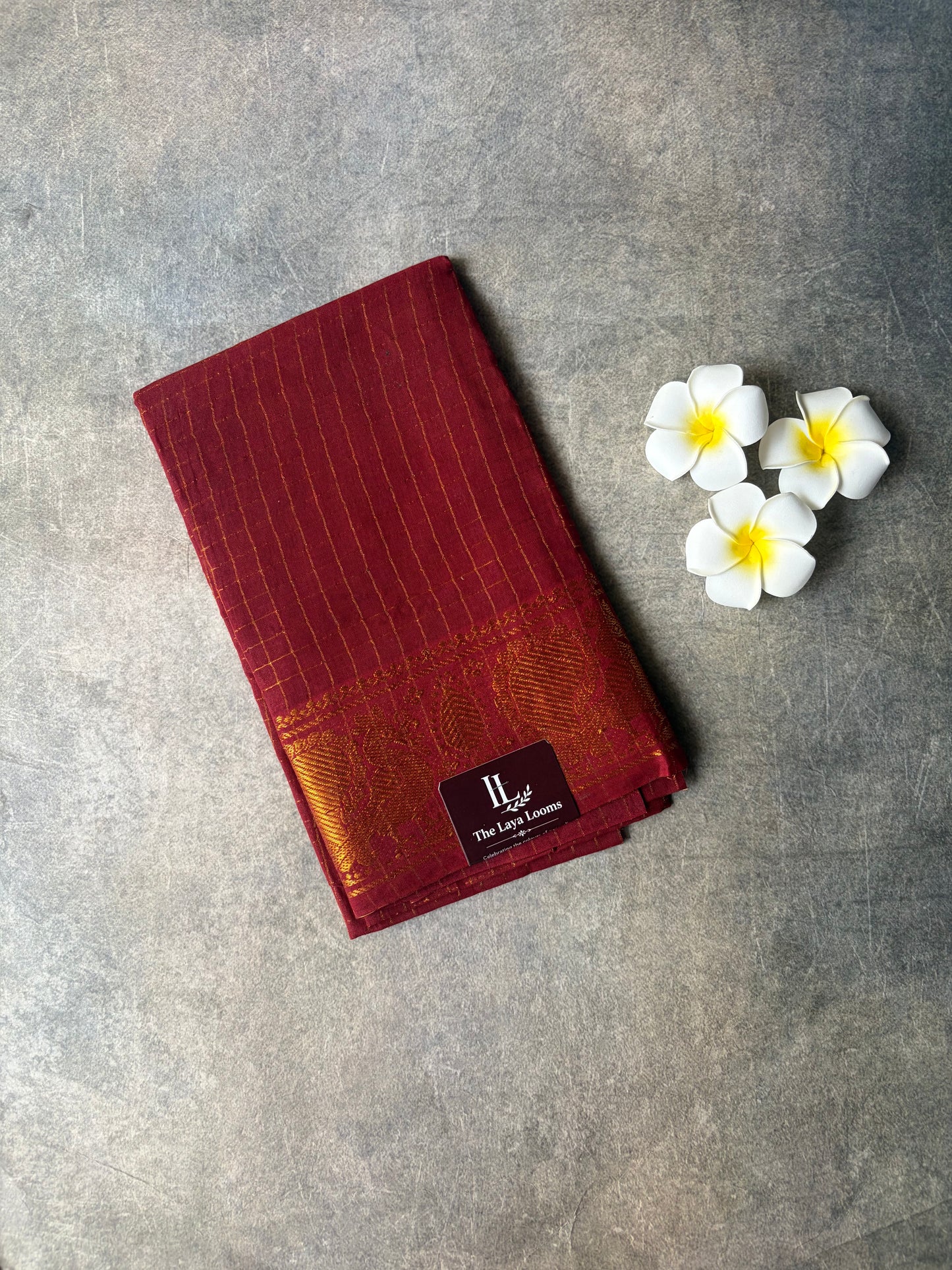 Maroon Golden Checked Sungudi Cotton Blouse Piece | TLL566