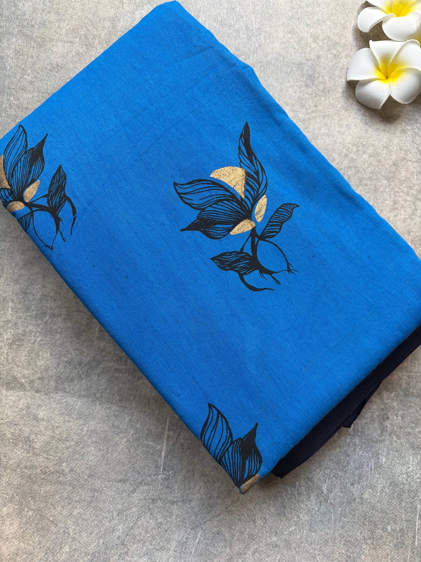 Soft Sungudi | Golden Moon Ink Blue with Navy Blue Border | without blouse