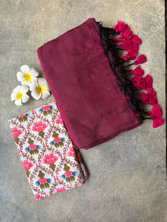 Khadi Cotton Saree Magenta | TLL730