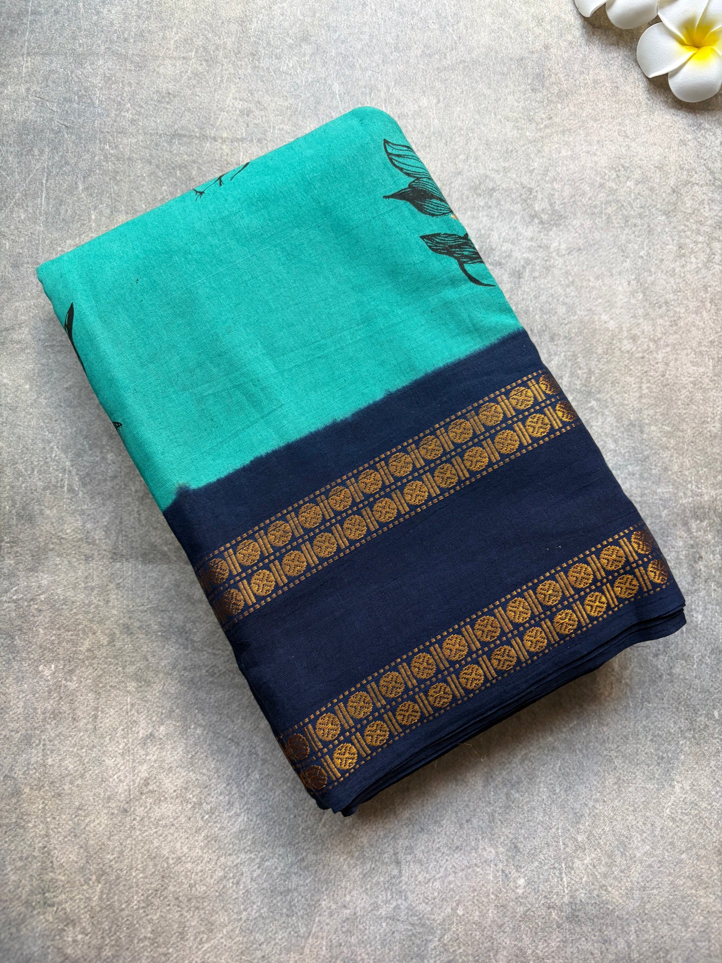 Soft Sungudi | Rama Blue Body with Navy Blue Border