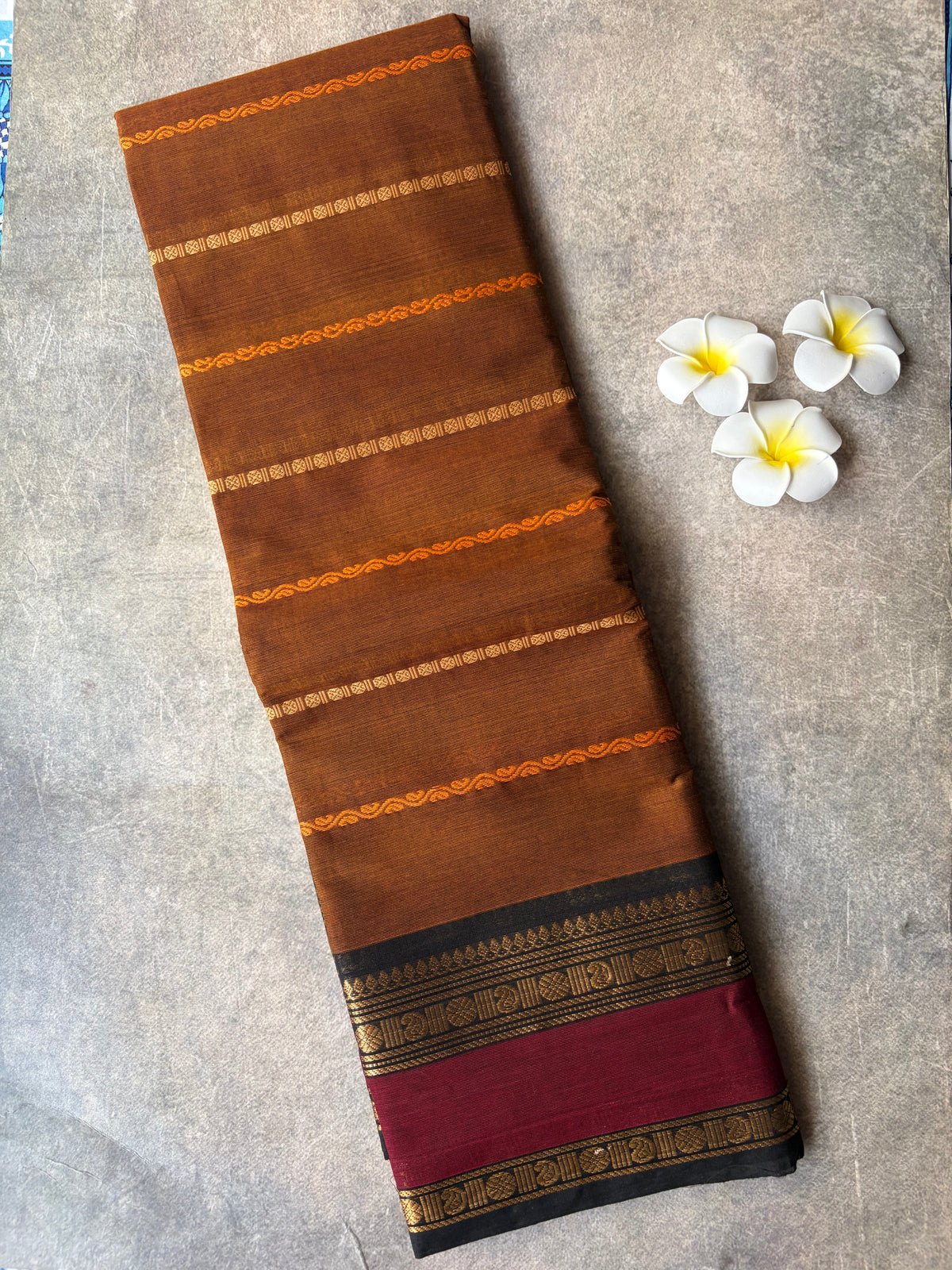 Kanchi Cotton Saree Velthari Brown | TLL696