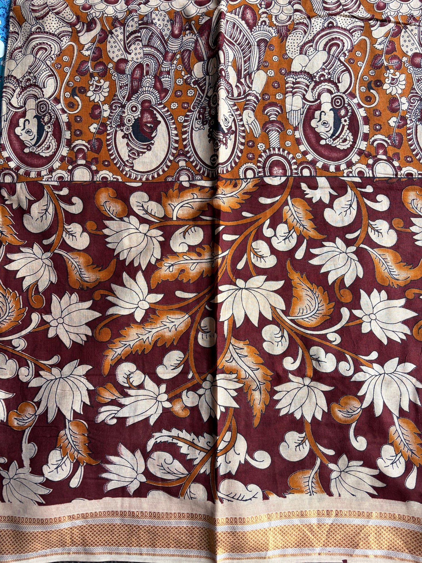 Traditional Kalamkari Soft Mul Cotton Saree Maroon With Mustard Yellow | TLL624