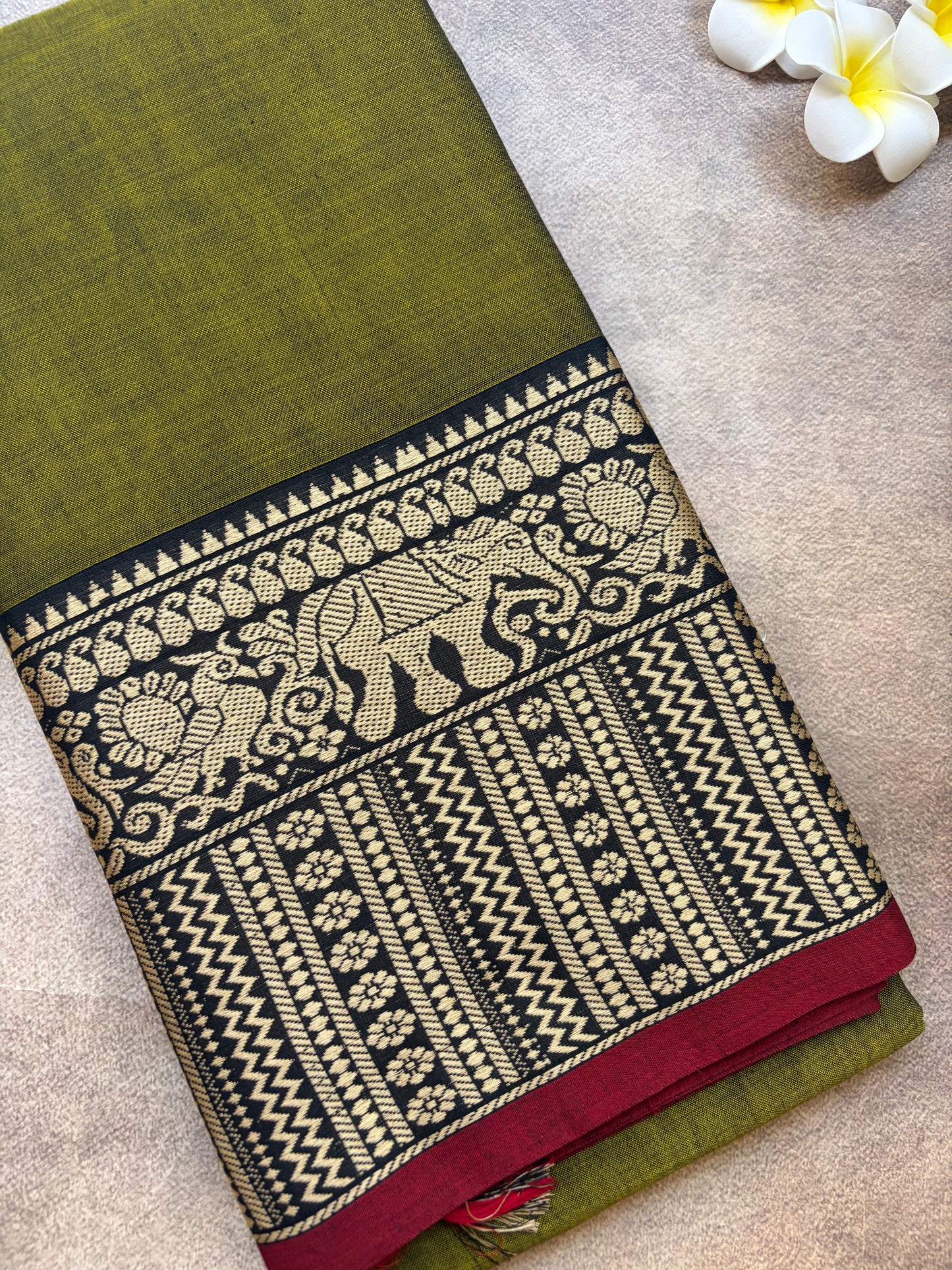 Narayanpet cotton sarees | mehandhi green maroon border