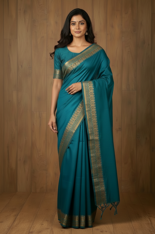 Chettinad Cotton Saree Blue Colour | TLL187