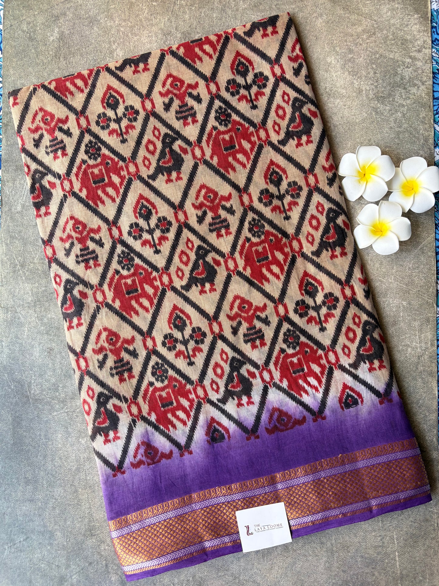 Pochampalli Cotton Saree Cream with Purple Border | TLL597