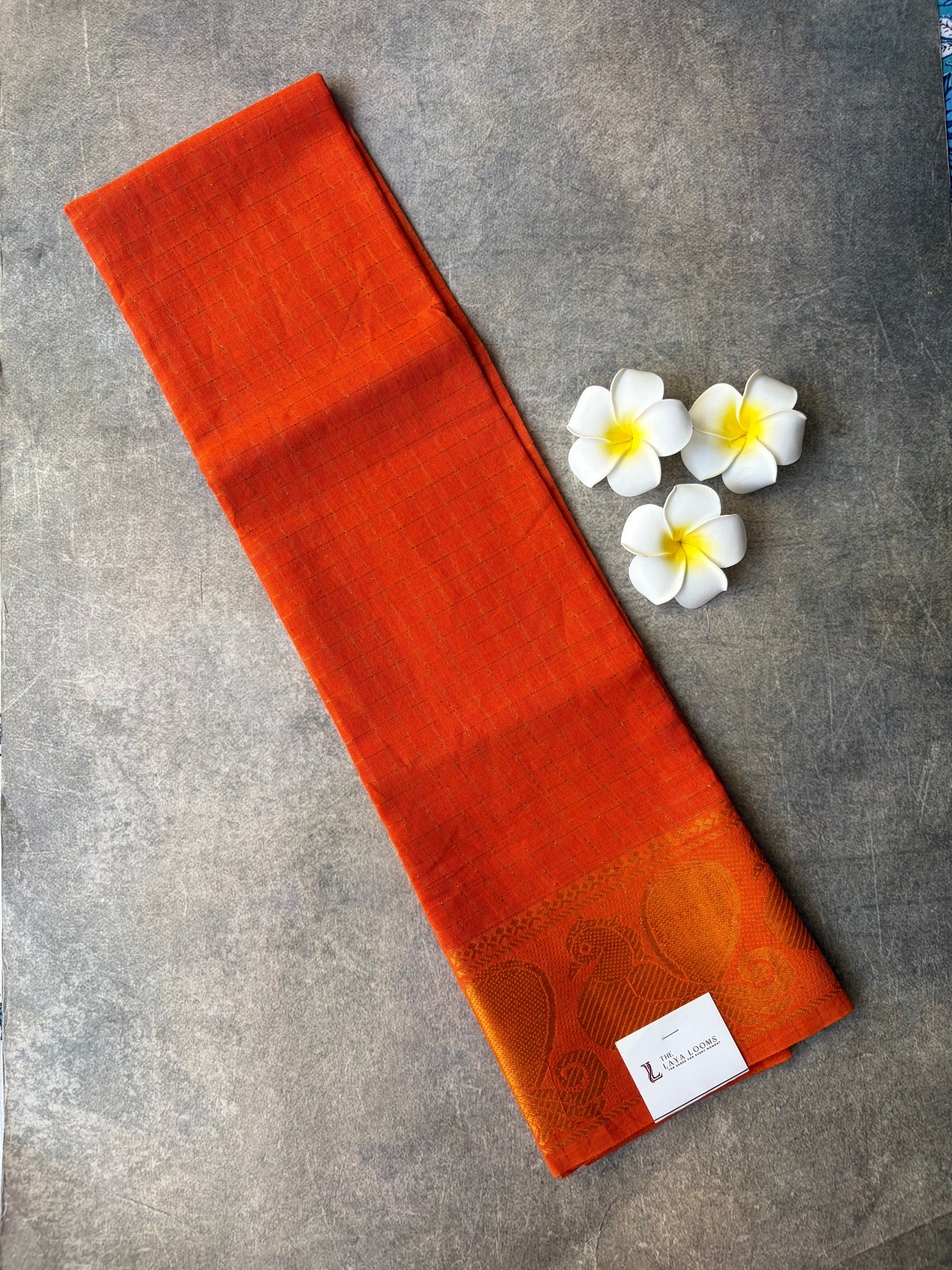 Orange Golden Checked Sungudi Cotton Blouse Piece | TLL239