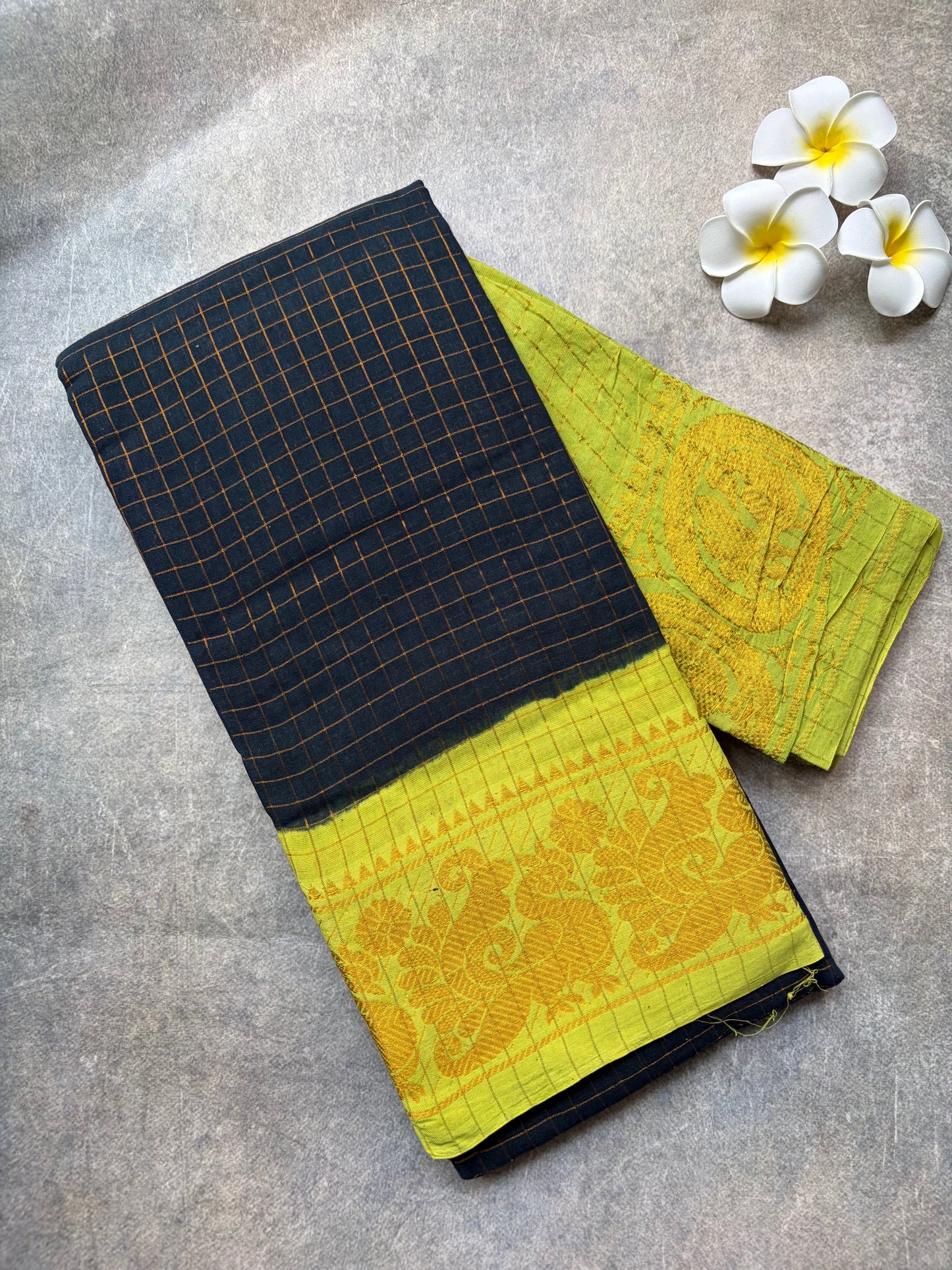 Black Sungudi | zari checked Sungudi